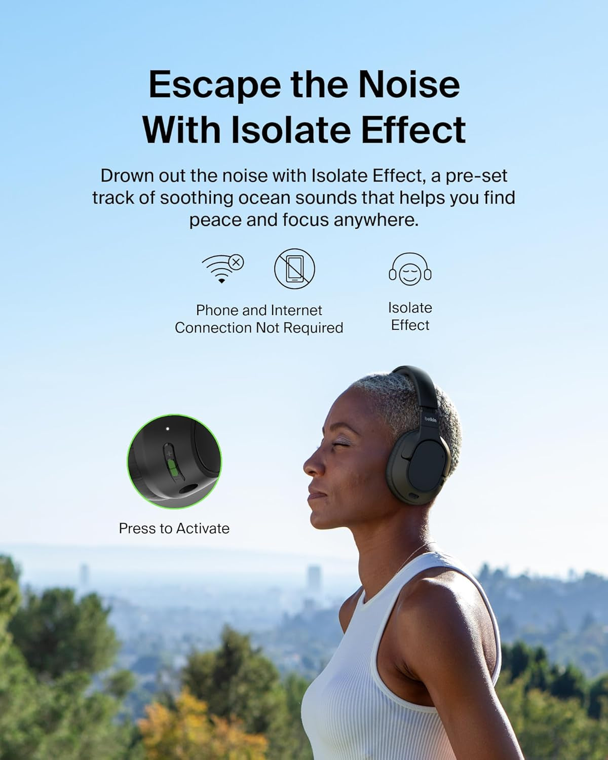 Soundform Isolate Bluetooth Over-Ear Headphones - Hybrid Active Noise Cancelling Headphones - Wireless W/ 60H Playtime, Fast Charging & Cloudcushion Ear Cups for Travel, Home, or Office - Black