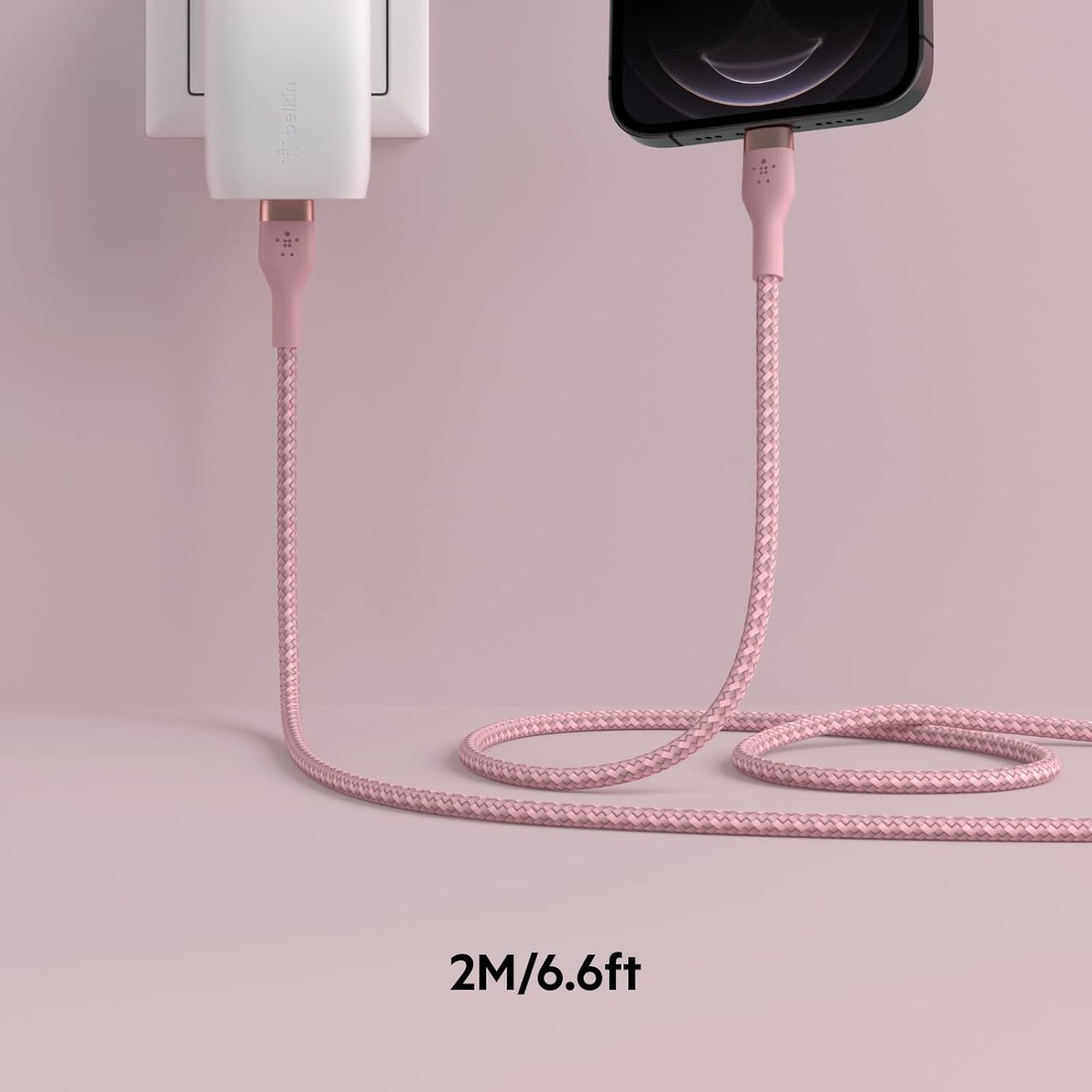 Boostcharge Pro Flex Braided USB-C to Lightning Cable (2M/6.6Ft), Mfi Certified 20W Fast Charging PD Power Delivery for Iphone 14, Iphone 13, 12, 11, Pro, Pro Max, Mini, SE, Ipad - Pink