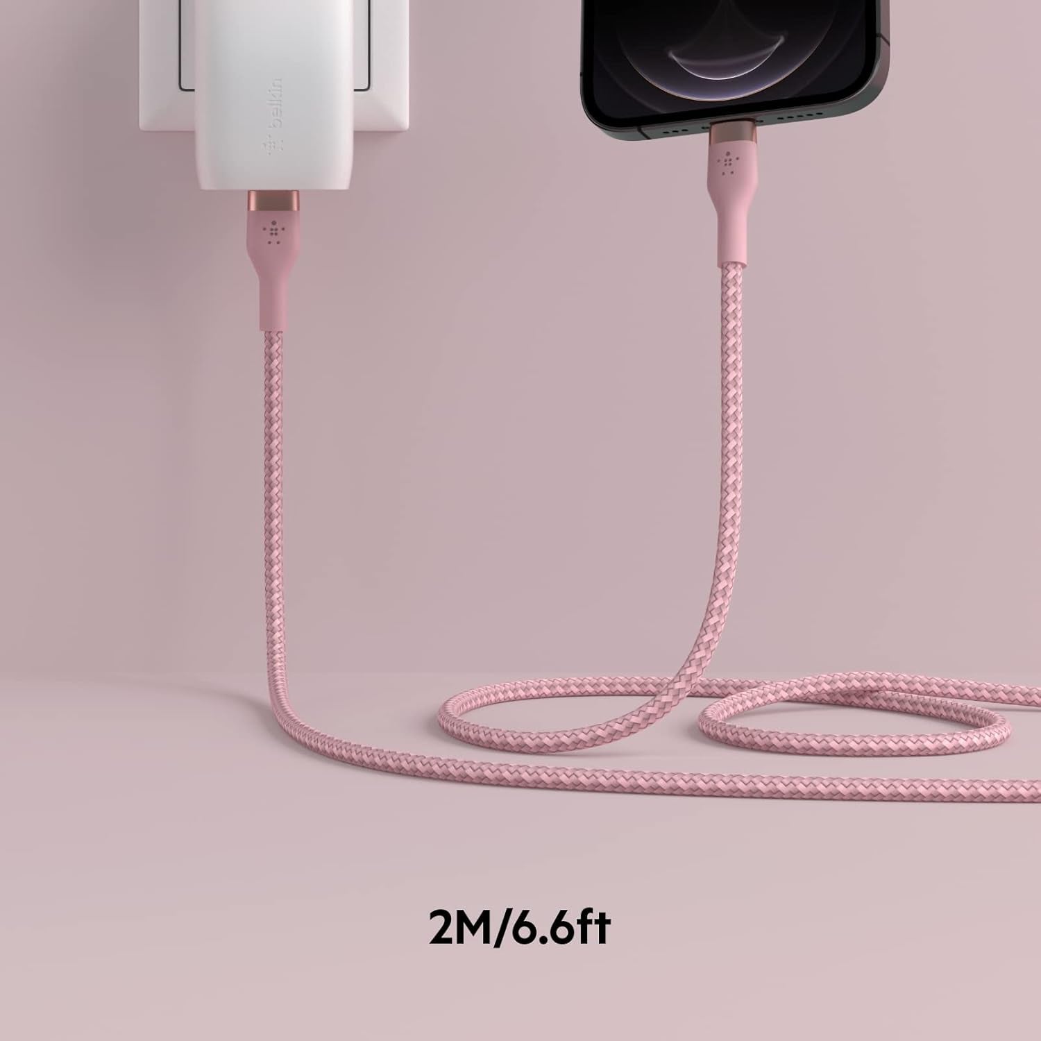 Boostcharge Pro Flex Braided USB-C to Lightning Cable (2M/6.6Ft), Mfi Certified 20W Fast Charging PD Power Delivery for Iphone 14, Iphone 13, 12, 11, Pro, Pro Max, Mini, SE, Ipad - Pink