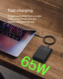 BELKIN BoostCharge Pro 3-Port Laptop Power Bank 20K| Powerful 65W Output, Charge 3x Devices, for MacBook Tablet Phones, Digital Color Display - Black