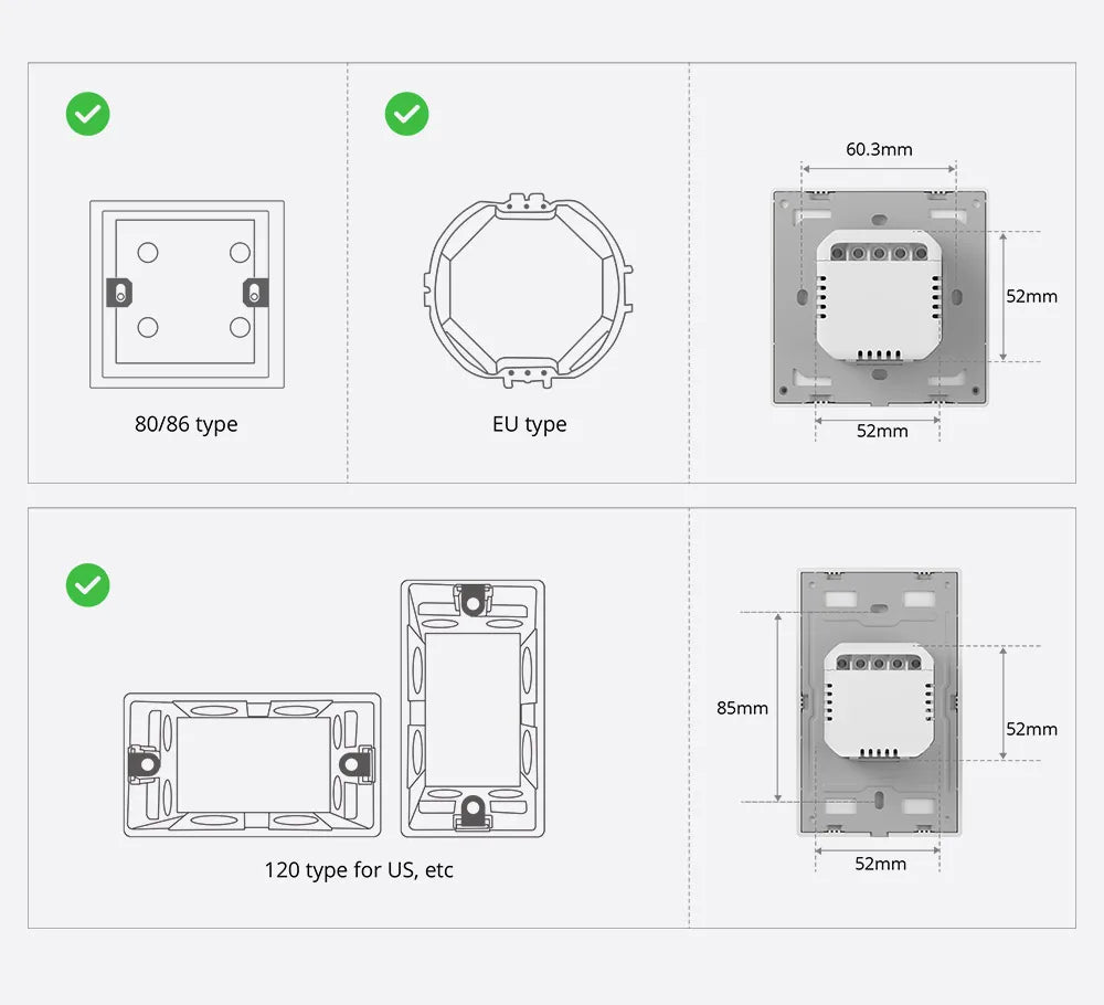SONOFF M5 Matter Smart Wall Switch 80/86 Type Push Button Switch 1/2/3 Gang Switch Frame Work with Alexa Google Apple Home Alice