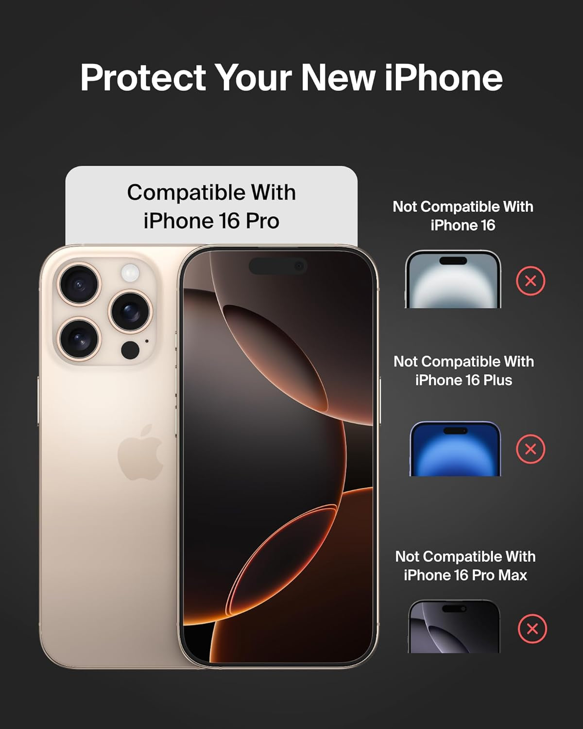 Screenforce Temperedglass Treated Screen Protector for Iphone 16 Pro - Slim & Scratch-Resistant Impact Protection with Easy Align Tray for Bubble Free Application, Recycled Glass - 2 Pack
