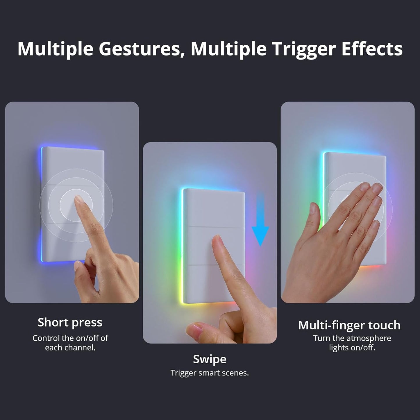 Smart Light Switch with 2.4GHz Wi-Fi, Neutral Wire Required, Voice Control Compatible with Alexa and Google Home, Touch Button, Wall Mounted, T5 3 Gang 1 Way