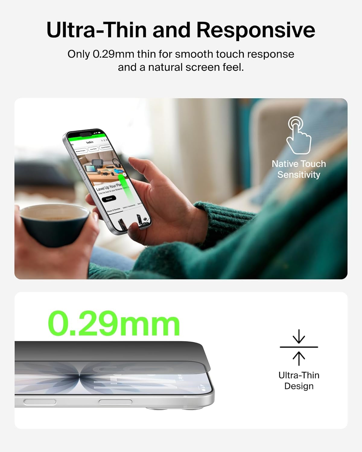 Screenforce Invisiglass Privacy Screen Protector for Iphone 17/16 Pro, Scratch-Resistant Impact Protection W/Included Easy Align Tray for Bubble Free Application - Made with Recycled Glass