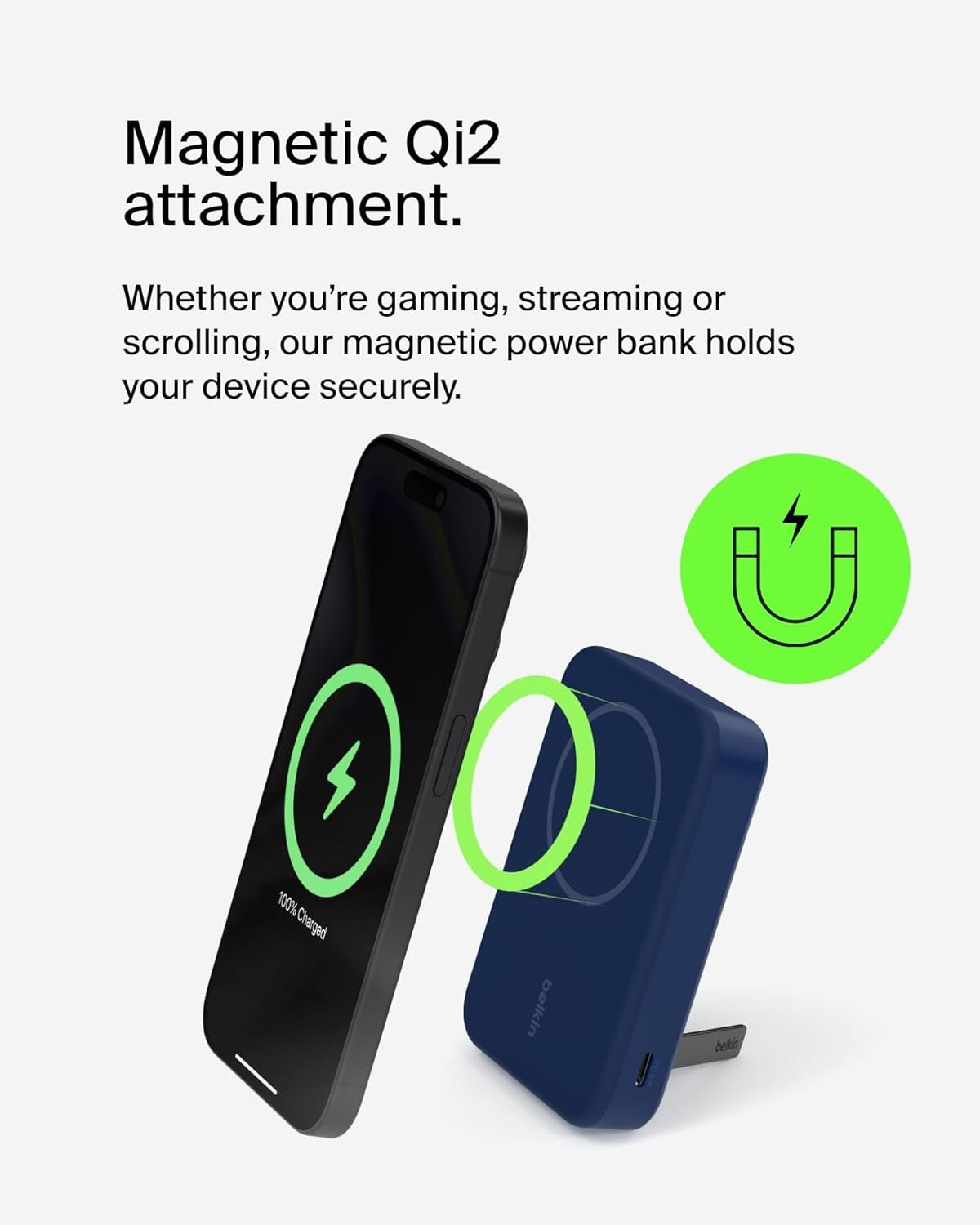 Portable Charger, Wireless Power Bank 15W 10000 Mah W/ Qi2, Magsafe Charger + Built-In Pop-Up Kickstand - Iphone 17, Air, Pro, Pro Max, Airpods, Apple Watch, Google Pixel 10, Etc. - Blue