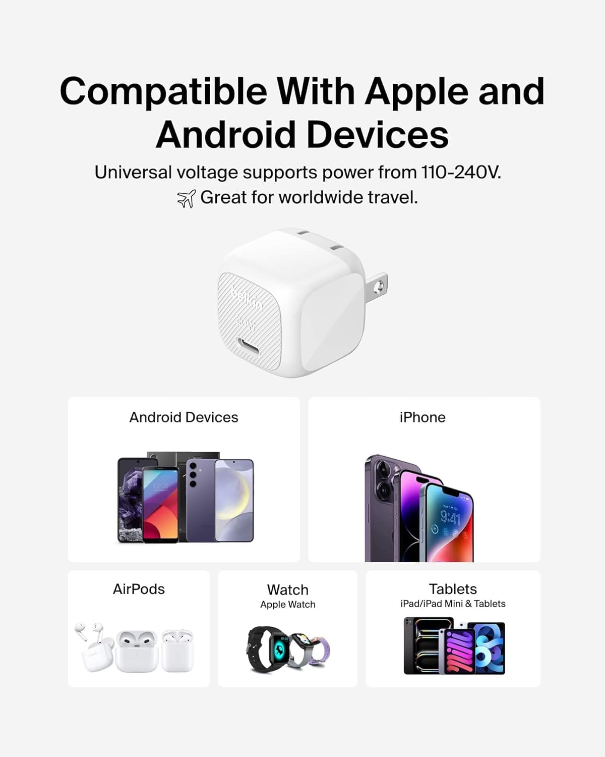 USB C Charger Block 20W, Fast Charging Block, Type C Wall Charger, Compatible W/Apple Iphone 17, Air, Pro, Airpods, Apple Watch, Samsung Galaxy S26, Google Pixel 10, Ipad,Etc - White