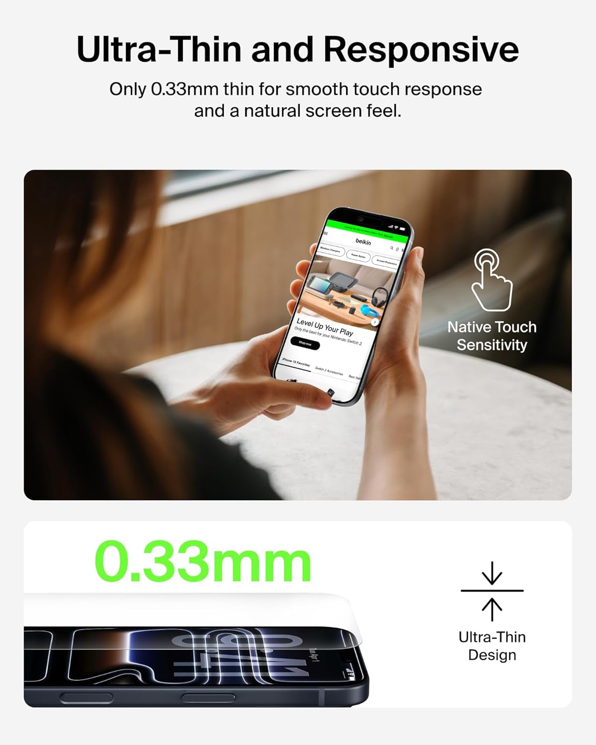 Screenforce Temperedglass Screen Protector for Iphone 17 Pro Max, Scratch-Resistant Impact Protection W/Included Easy Align Tray for Bubble Free Application, Recycled Glass - 2 Pack