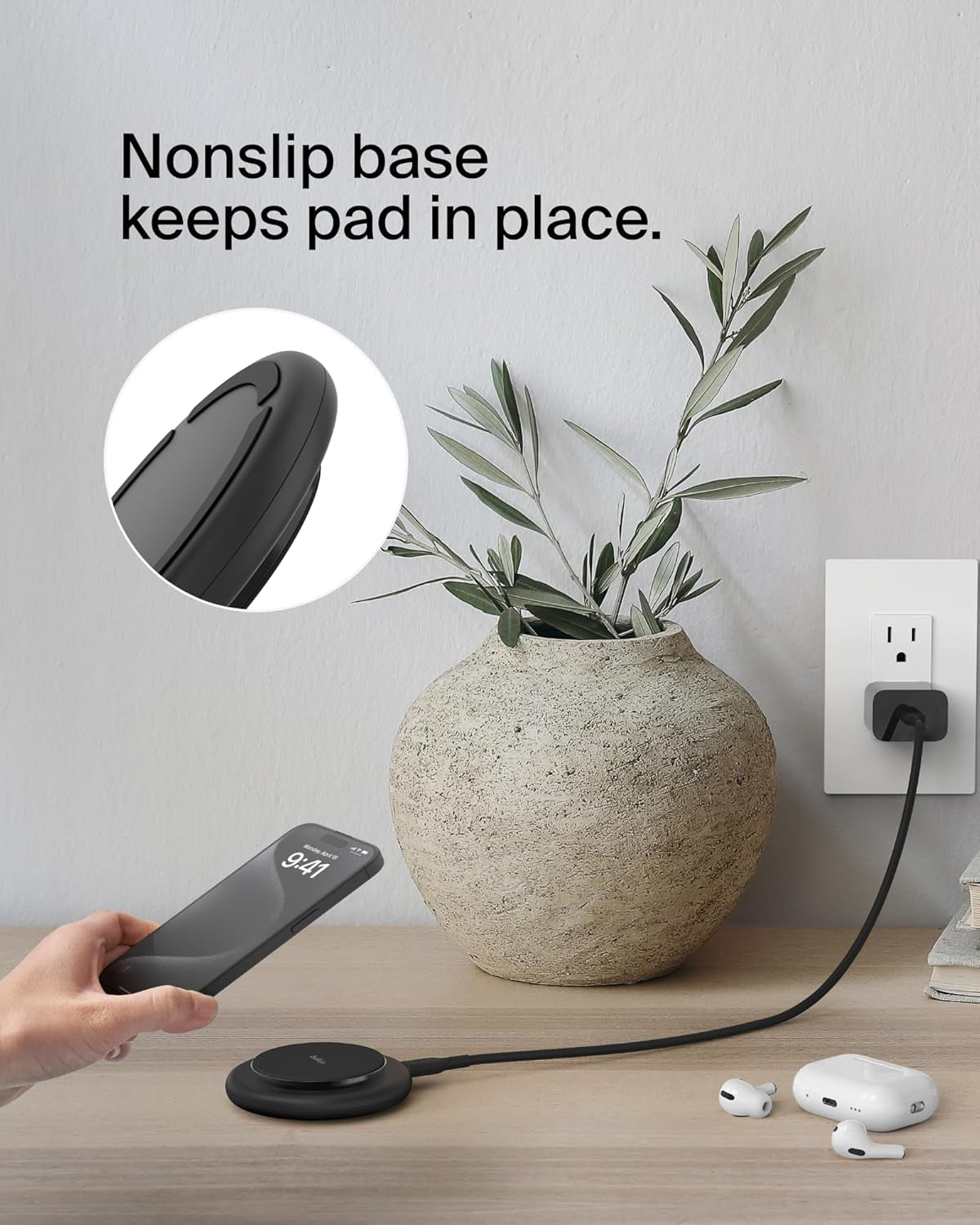 Magnetic Wireless Charging Pad 15W - Magsafe-Compatible Qi2-Certified Wireless Charger for Iphone 16 Series, Samsung Galaxy S25, Airpods, & More W/Non-Slip Base, Power Supply Included - Black