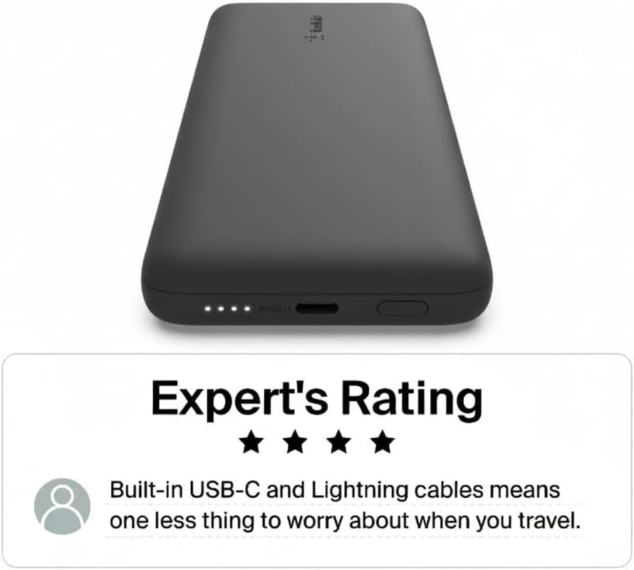 Portable Charger Power Bank for Iphone/Android (10,000Mah), 23W Battery Pack with Integrated USB-C, Lightning Cables, Pass-Through Capability, Charge 2 Devices at Once, Phone Charger Power Bank