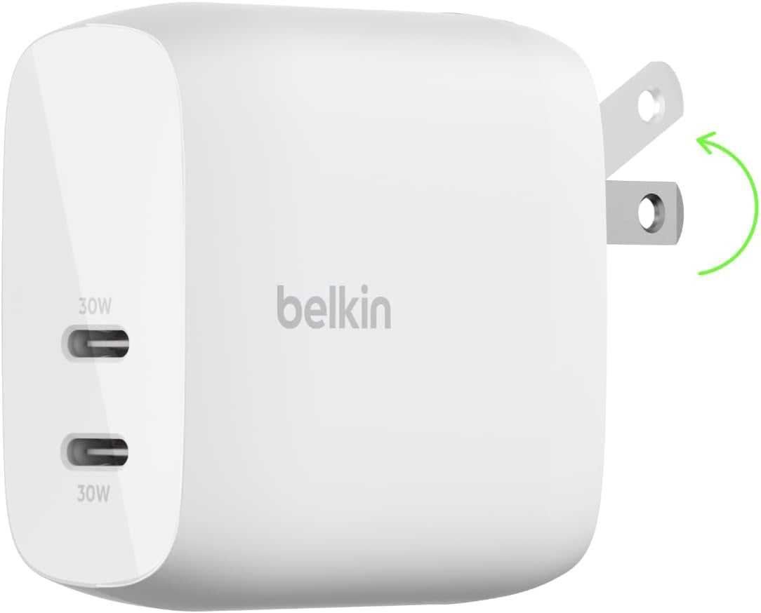 Dual USB C Charger Block 60W W/Pps Super Fast Charging - Samsung Galaxy S25, Apple Iphone 17, Air, Pro, Pro Max, Ipad, Airpods, Apple Watch, Google Pixel, Nintendo Switch 2 - White