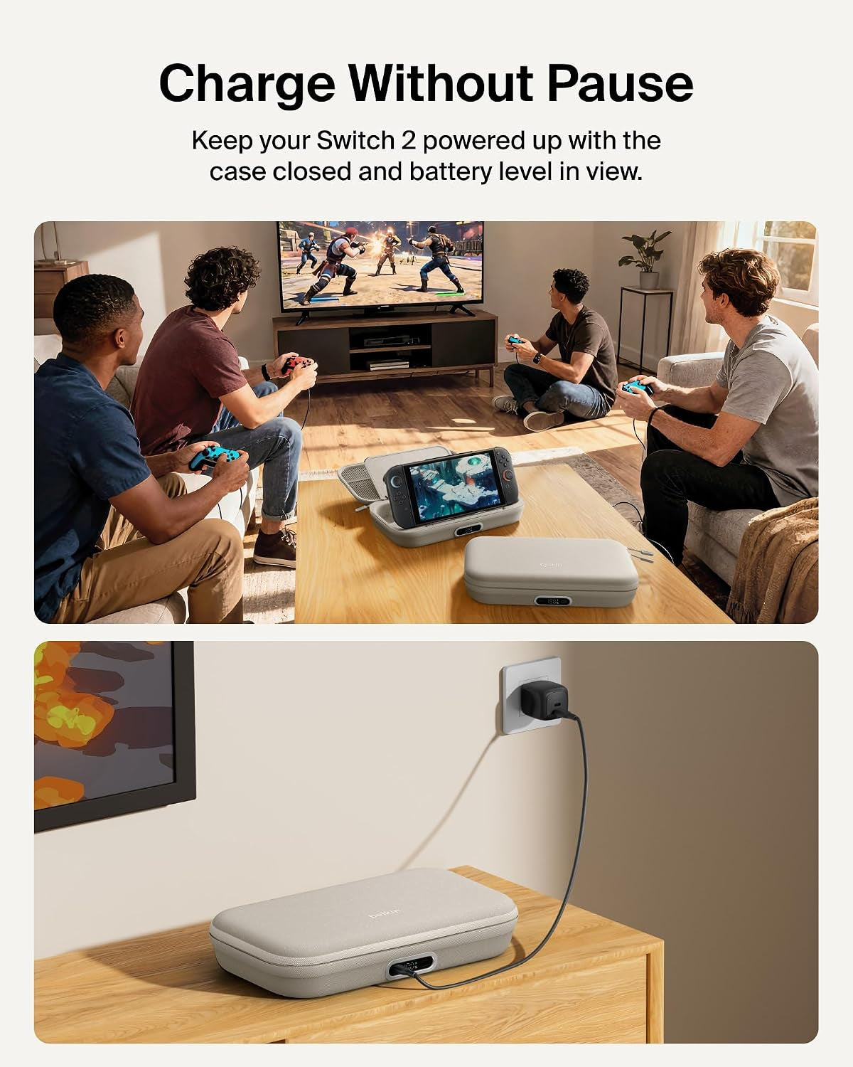 Nintendo Switch 2 Charging Case Pro, 10000Mah Power Bank, 30W Fast Charging W/Kick Stand - Custom Fit, Hard Shell Carrying Case, 12 Game Card Slots, Airtag Holder, Digital Display - Sand