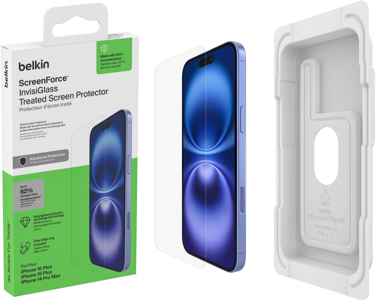 Screenforce Invisiglass Treated Screen Protector for Iphone 16 Plus, Iphone 15 Plus, & 14 Pro Max - Scratch-Resistant Impact Protection W/Included Easy Align Tray for Bubble-Free Application