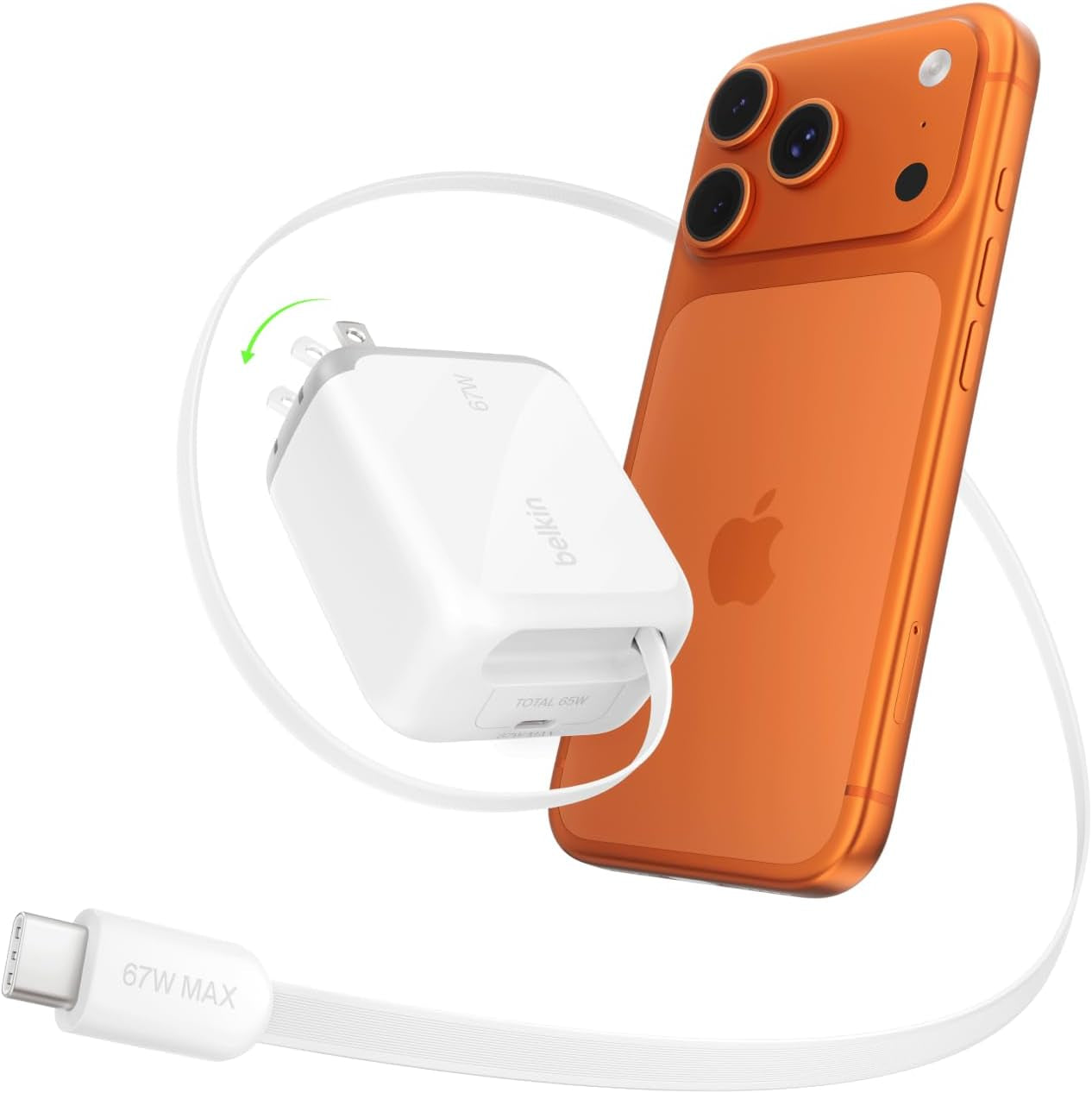 USB C Retractable Wall Charger, 67W Max Gan Fast Charging Block W/Built-In, Extra-Long 3.3Ft Retractable Cable - Iphone Charger for Iphone 17/16 Series, Galaxy, Macbook, Airpods, Ipad, & More