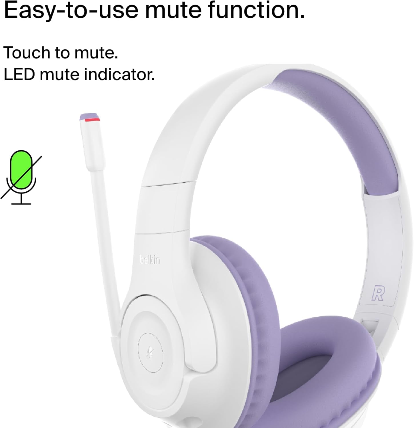 Soundform Inspire Wireless Over-Ear Headset for Kids, Online Learning & Travel W/Built-In Microphone, 85Db Safe Volume Limit, 35H Battery - Compatible W/Iphone, Ipad, Galaxy & More - Lavender