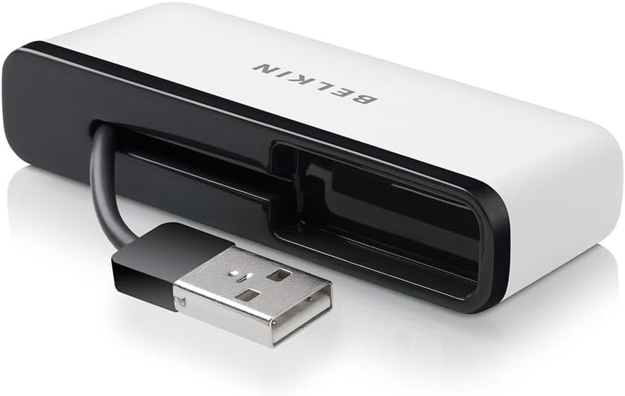 Belkin 4-Port USB 2.0 Travel Hub, Compact & Portable Multi-Port USB Adapter for Laptops, Tablets, & Other Devices, High-Speed Data Transfer, Plug-And-Play W/ Built-In Cable Management - White
