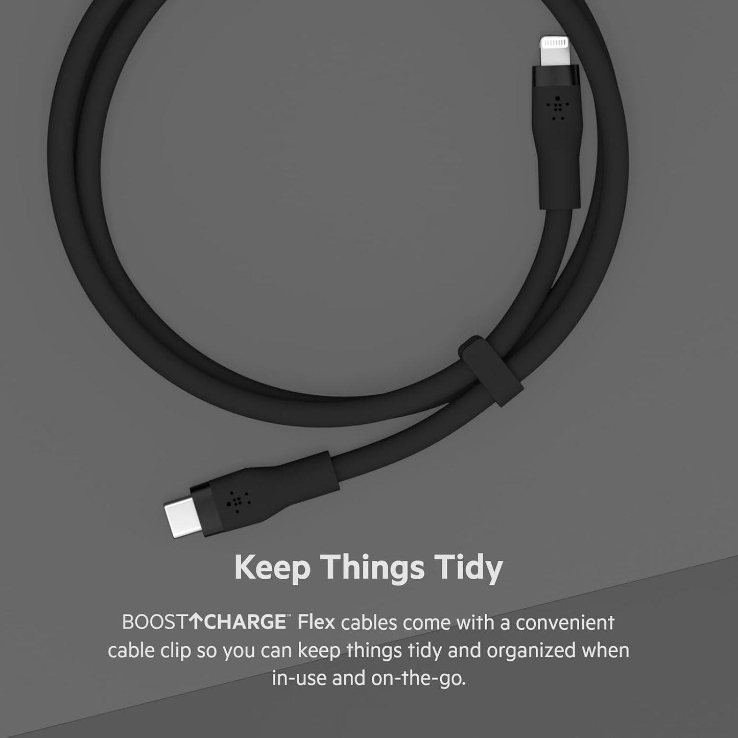 Boostcharge Flex Silicone USB-C to Lightning Cable (1M/3.3FT), Mfi-Certified Charging Cable for Iphone Series with Cable Clip - Black