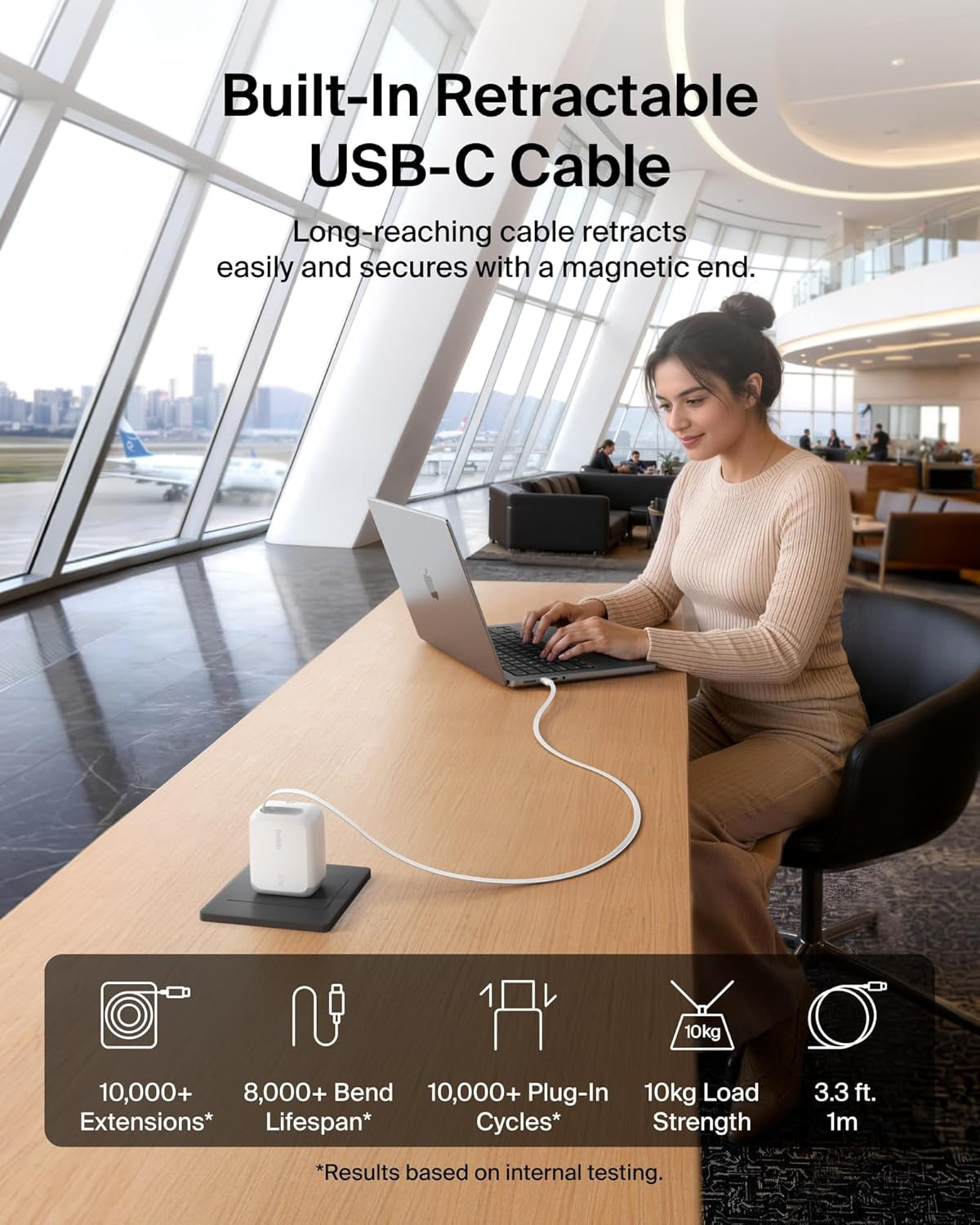 USB C Retractable Wall Charger, 67W Max Gan Fast Charging Block W/Built-In, Extra-Long 3.3Ft Retractable Cable - Iphone Charger for Iphone 17/16 Series, Galaxy, Macbook, Airpods, Ipad, & More