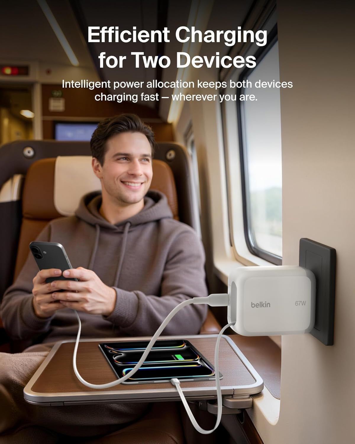 USB C Retractable Wall Charger, 67W Max Gan Fast Charging Block W/Built-In, Extra-Long 3.3Ft Retractable Cable - Iphone Charger for Iphone 17/16 Series, Galaxy, Macbook, Airpods, Ipad, & More