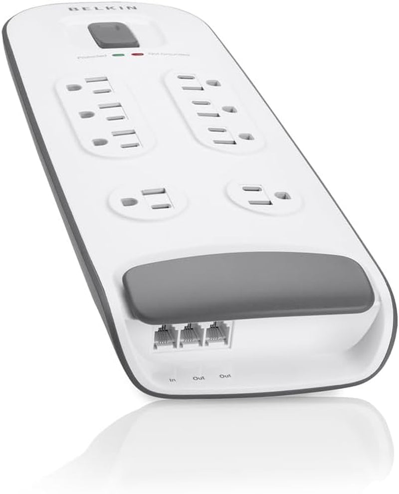 Belkin 8-Outlet Surge Protector with Telephone Protection, 6Ft Cord, White