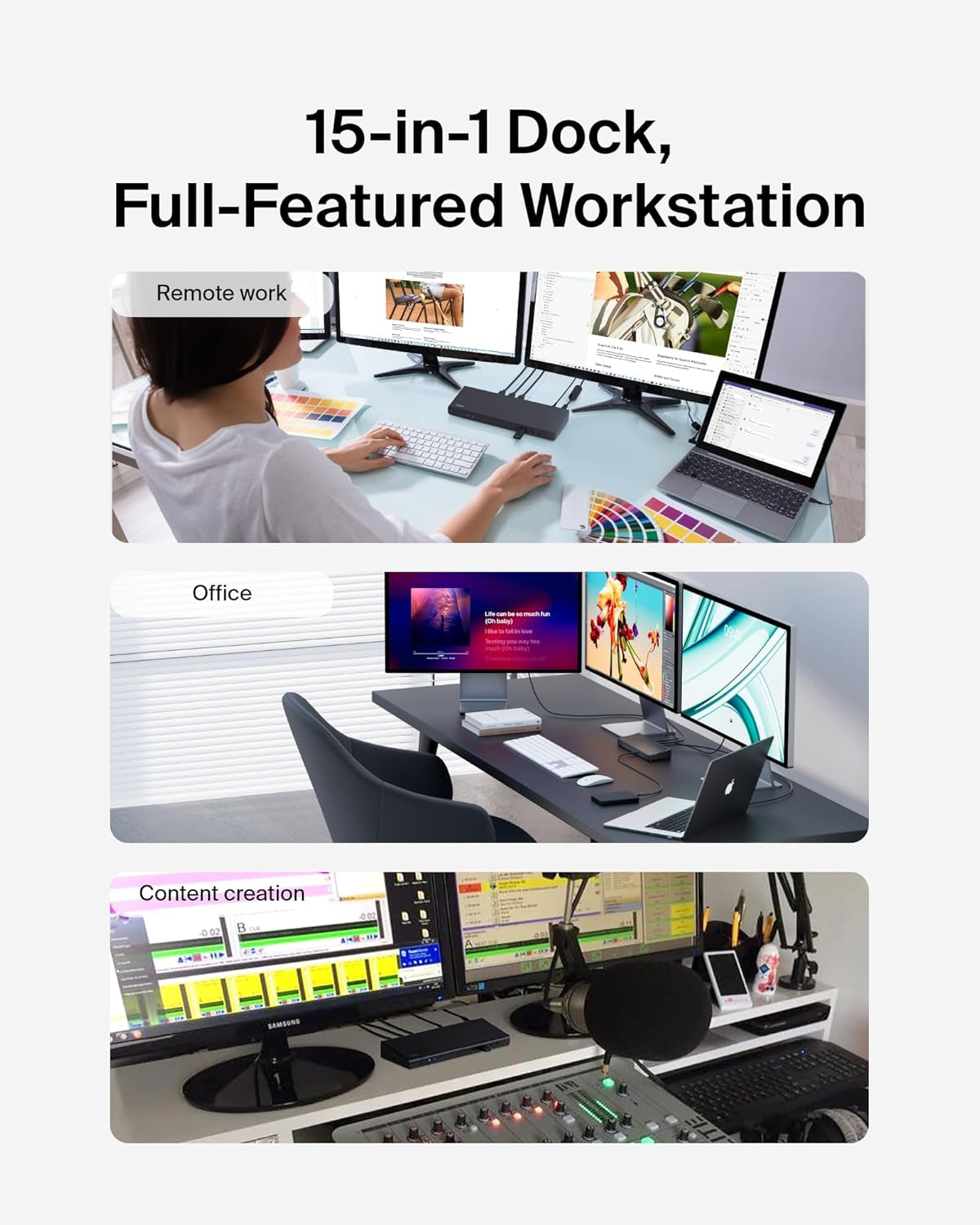 15-In-1 Universal Triple Display Displaylink Docking Station Hub W/ 3 HDMI Ports, 2 Displayports for Triple 4K Display W/ 85W PD, 3.5Mm Mic/Speaker, 1 USB-C, & 5 USB-A Ports, Black