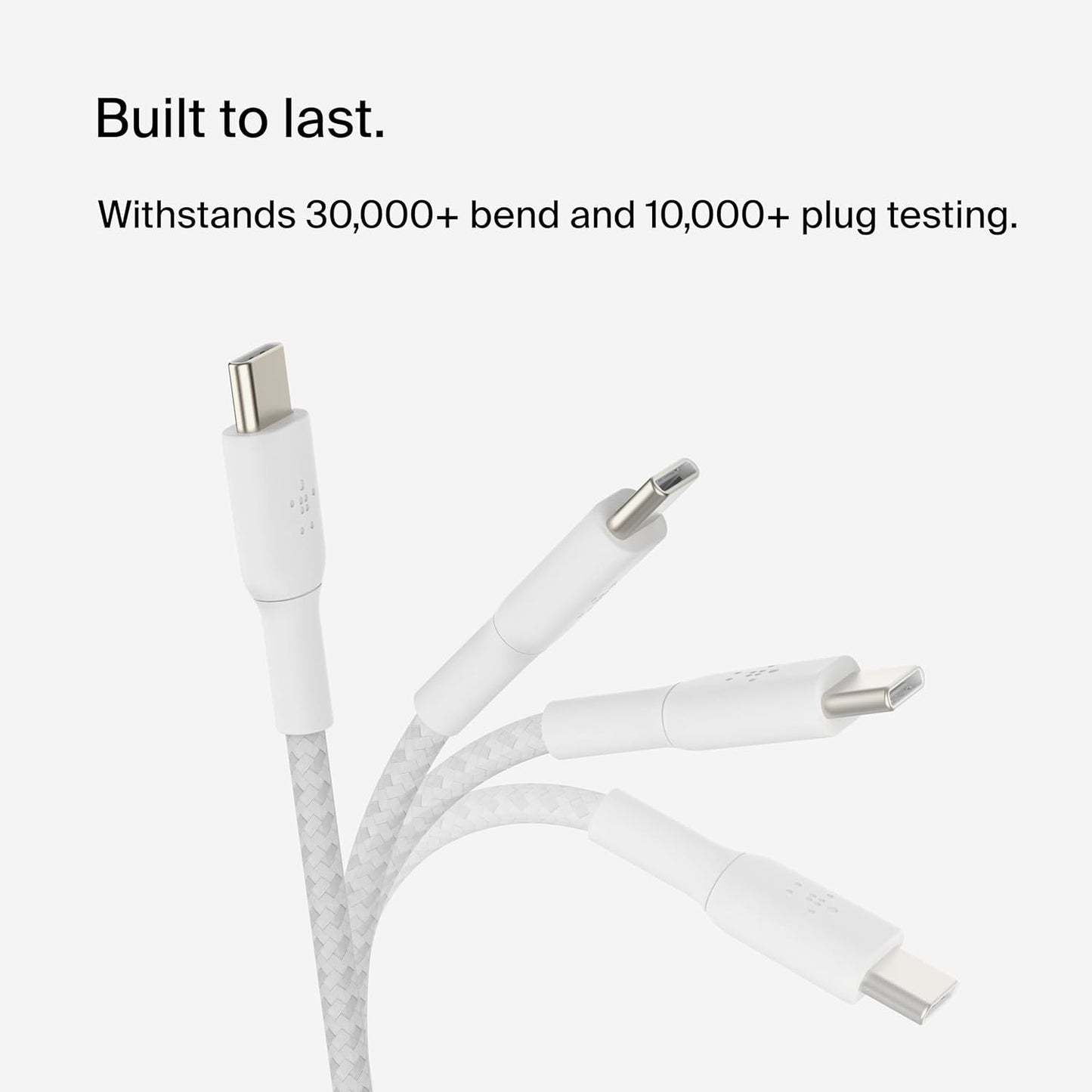 Boostcharge Braided USB-C to USB-C Cable (2M/6.6Ft) for Iphone 17, Iphone 17 Pro, Iphone 16, Iphone 16 Pro, Galaxy S25, S24, Note, Pixel 9, Ipad Pro, Nintendo Switch 2 & More - White (2-Pack)