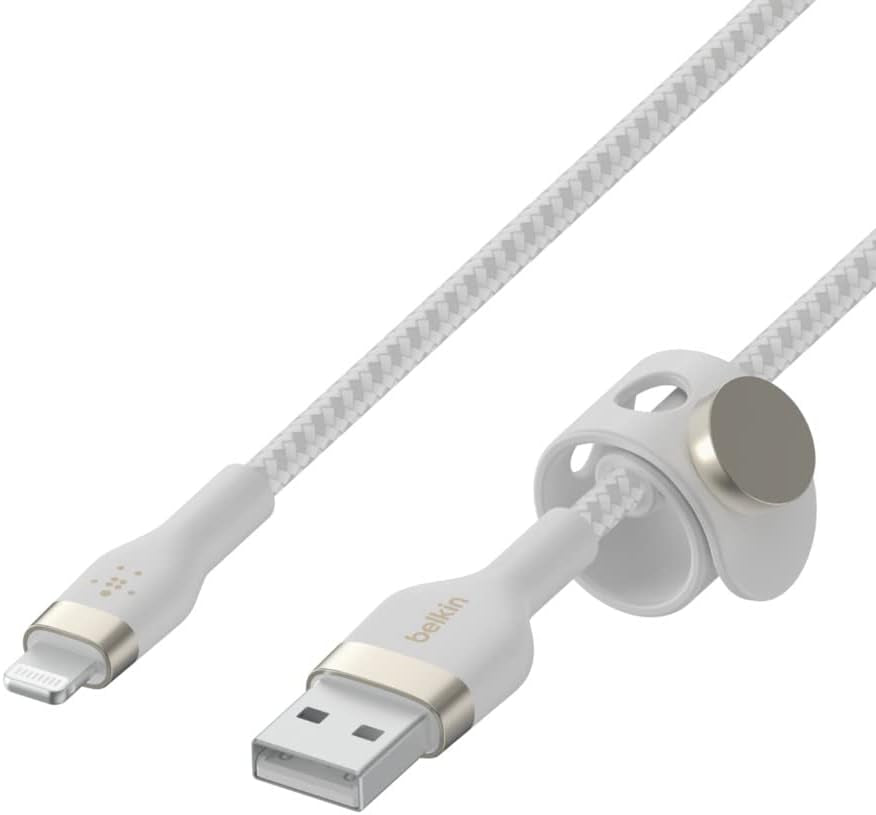 Boostcharge Pro Flex Braided USB a to Lightning Cable 2M/6.6FT - Mfi Certified 20W Power Delivery Iphone Charger Cord - Apple Charger USB a Cable - Fast Charging - Iphone 14, Iphone 13 - White
