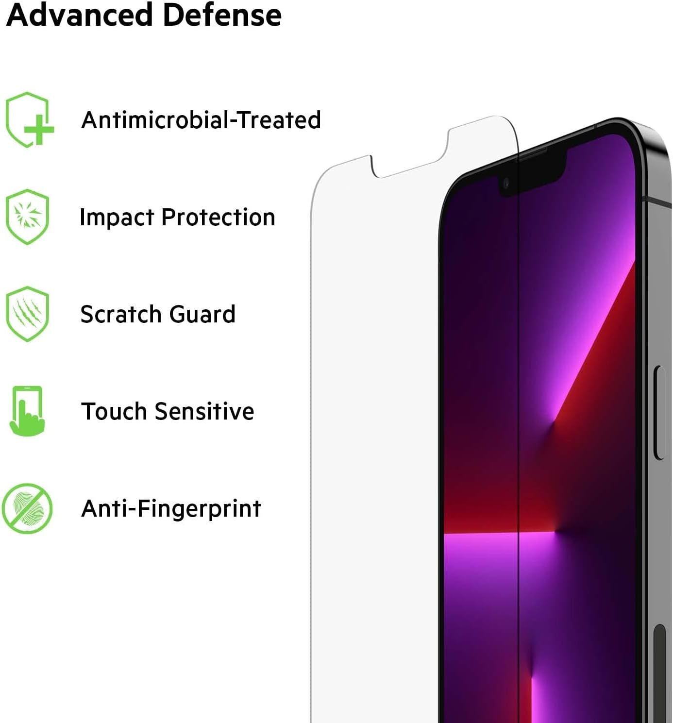 Iphone 14 Plus, Iphone 13 Pro Max Screen Protector Temperedglass, Antimicrobial-Treated, Easy Application Bubble Free with Included Guide Stickers