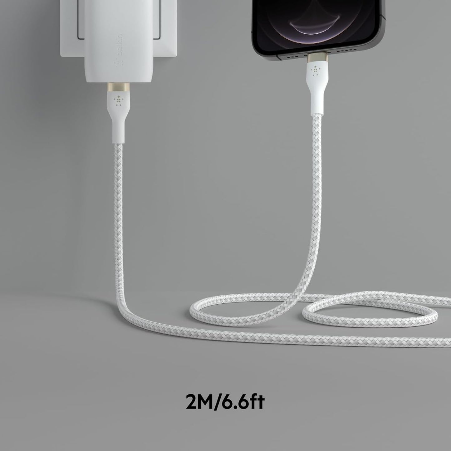 Boostcharge Pro Flex Braided USB Type C to Lightning Cable (2M/6.6Ft), Mfi Certified 20W Fast Charging PD Power Delivery for Iphone 14, Iphone 13, 12, 11, Pro, Max, Mini, SE, Ipad - White