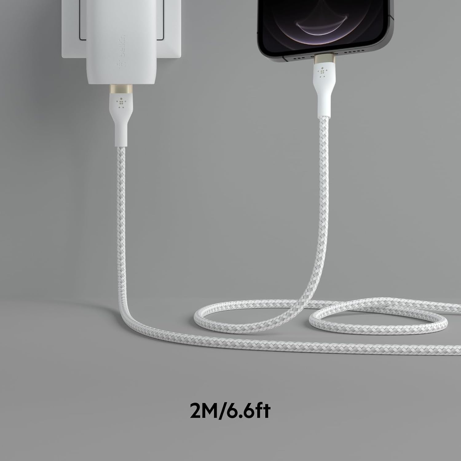 Boostcharge Pro Flex Braided USB Type C to Lightning Cable (2M/6.6Ft), Mfi Certified 20W Fast Charging PD Power Delivery for Iphone 14, Iphone 13, 12, 11, Pro, Max, Mini, SE, Ipad - White