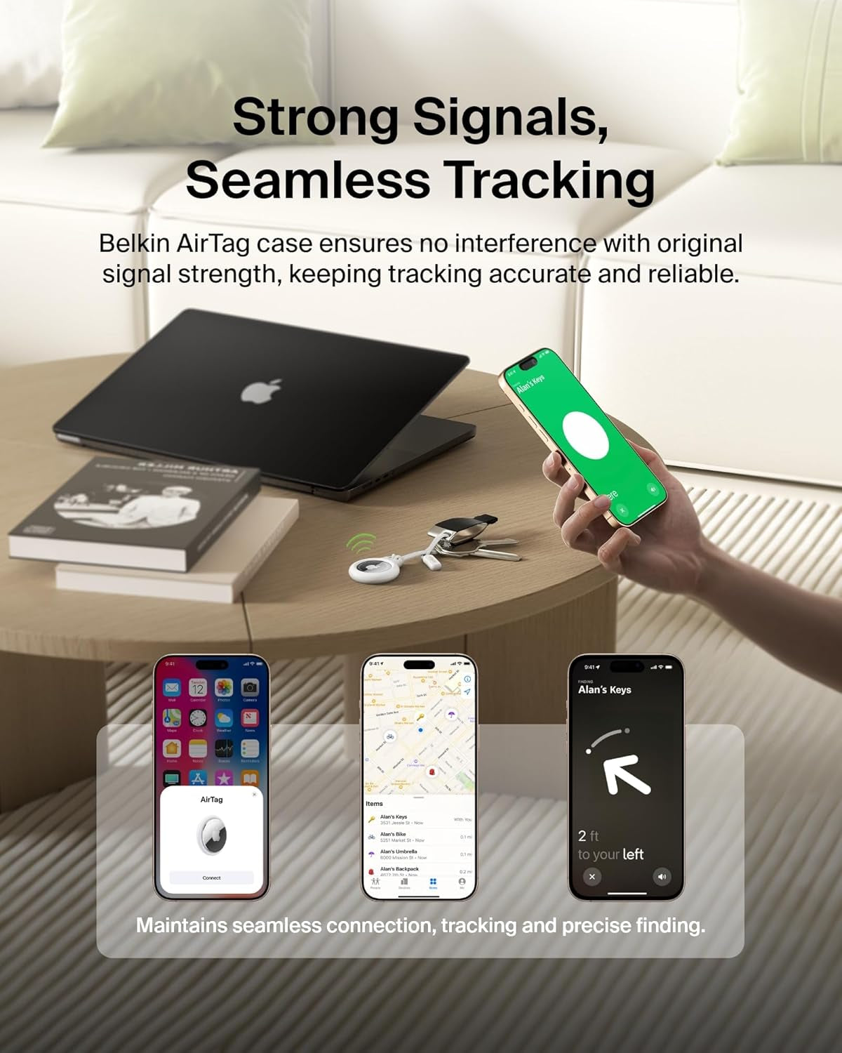 Apple Airtag Secure Holder with Strap - Apple Air Tag Keychain - Airtag Holder with Strap for Key Ring - Airtag Keychain Accessories - Scratch Resistant Airtag Case with Raised Edges - White