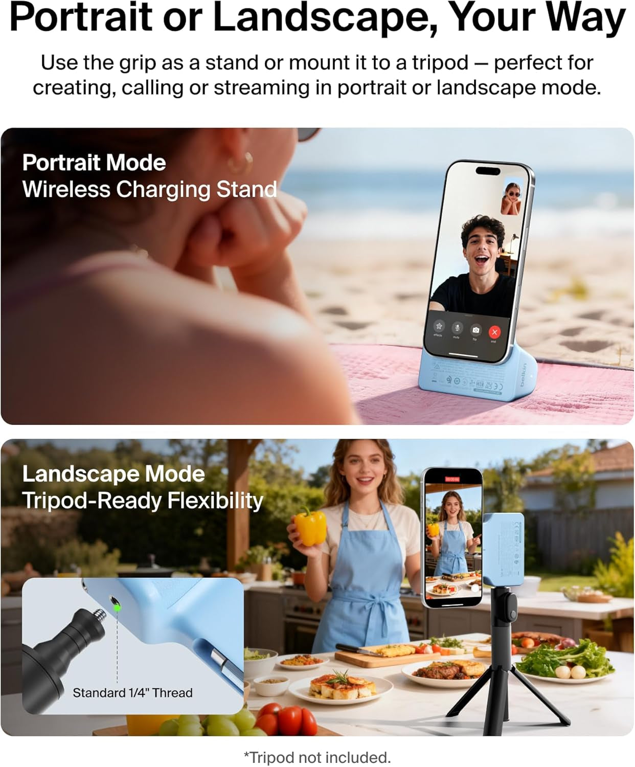 Magnetic Wireless Charging Camera Grip 9300Mah, Power Bank W/Retractable USB C Cable, Bluetooth Connection, Tripod Attachment, LCD Screen, Ergonomic, Portable Charger for Iphone & Smartphones