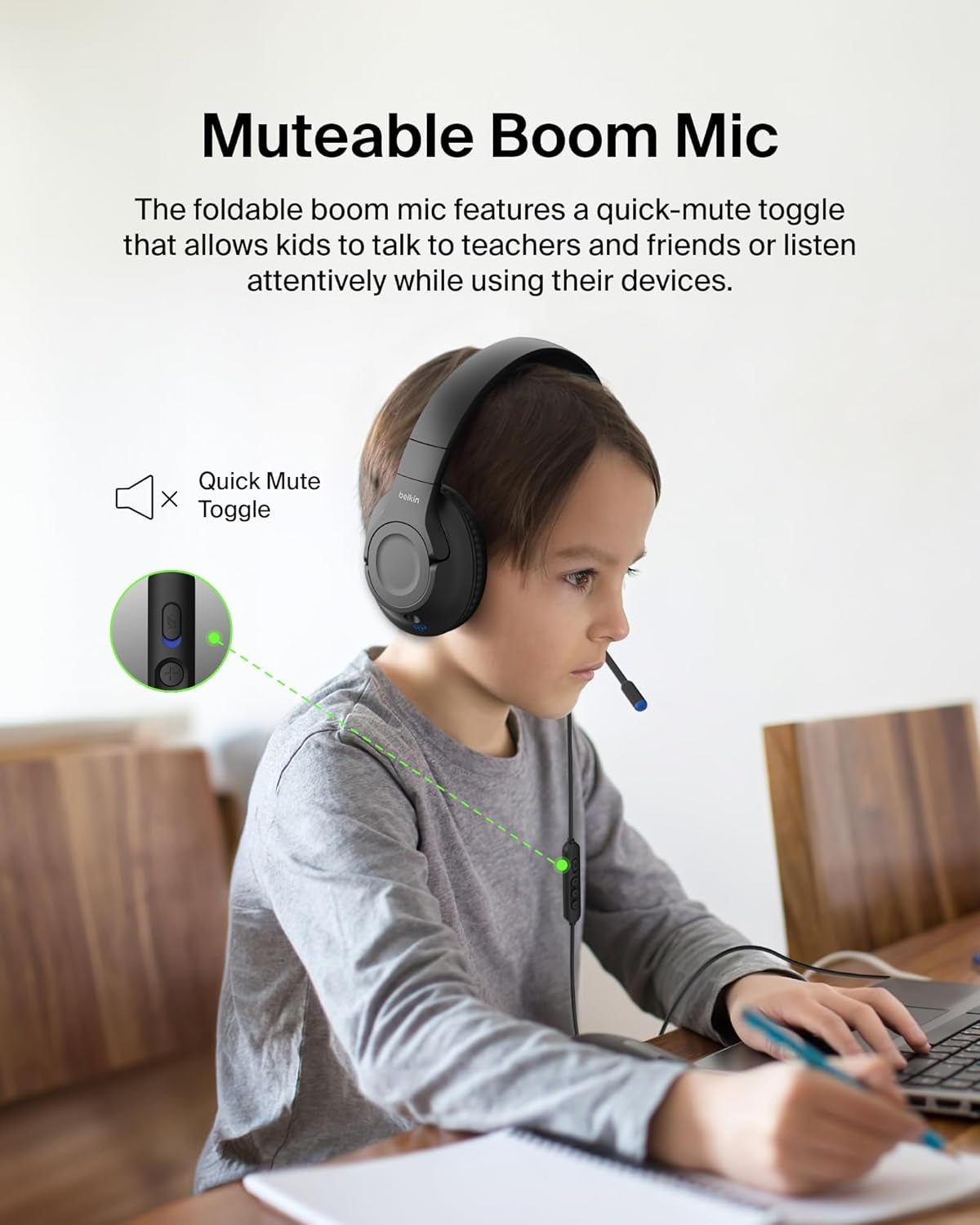 Soundform Inspire Wired Over-Ear Headset for Kids, Online Learning & Travel W/Built-In Boom Mic, 85Db Safe Volume Limit - USB-C & 3.5Mm - Compatible W/Iphone, Ipad, Galaxy & More - Black