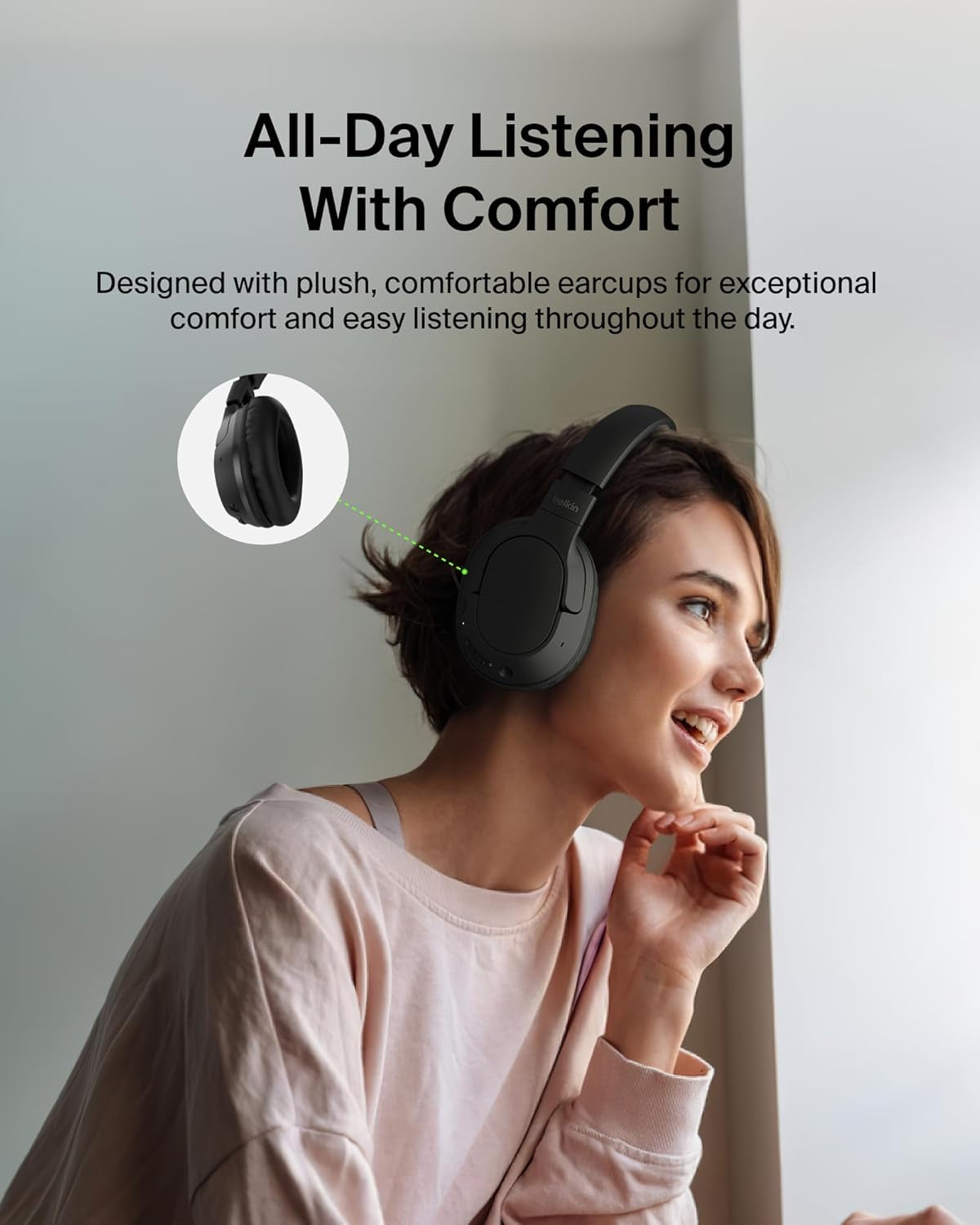 Soundform Surround Bluetooth Over-Ear Headphones - Environmental Noise Cancelling Headphones - Wireless W/ 60H Playtime & Soft Ear Cups for Iphone, Galaxy, Ipad, Travel, Home, or Office - Black