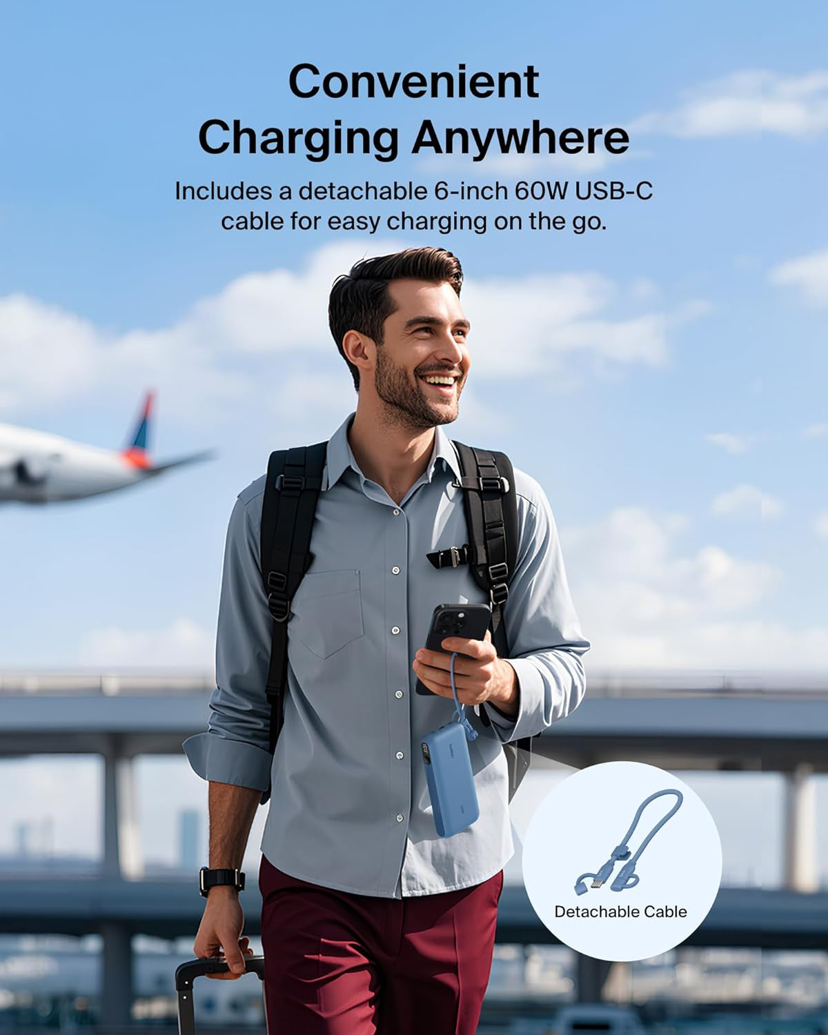 Portable Charger, USB-C Power Bank 20,000Mah W/ 2X USB-C Ports & 1X a Port, Digital Battery Display, 20W Charging - Iphone 17, Air, Pro, Samsung Galaxy S25, Pixel 10, Ipad, & More - Blue
