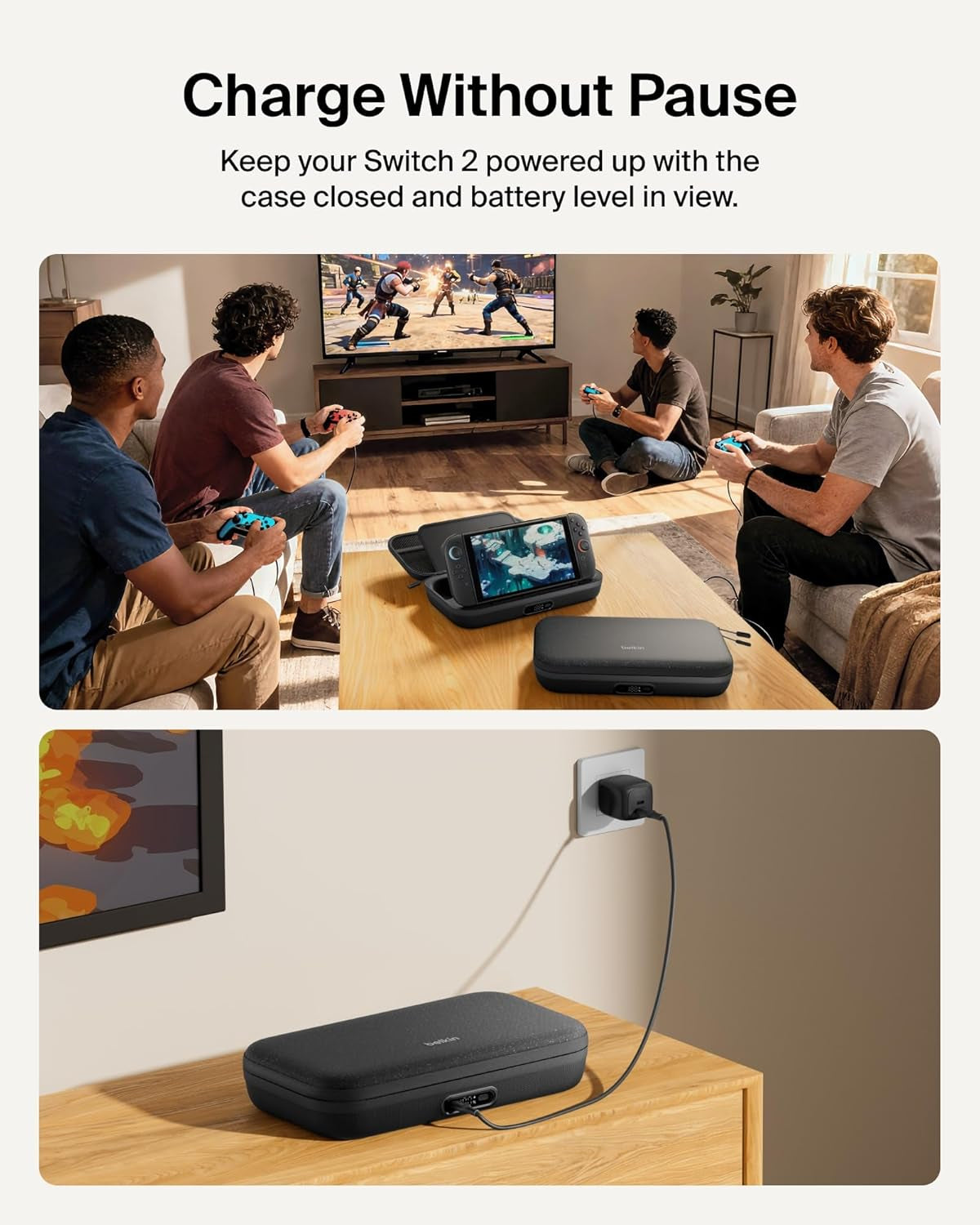 Nintendo Switch 2 Charging Case Pro, 10000Mah Power Bank, 30W Fast Charging W/Kick Stand - Custom Fit, Hard Shell Carrying Case, 12 Game Card Slots, Airtag Holder, Digital Display - Black