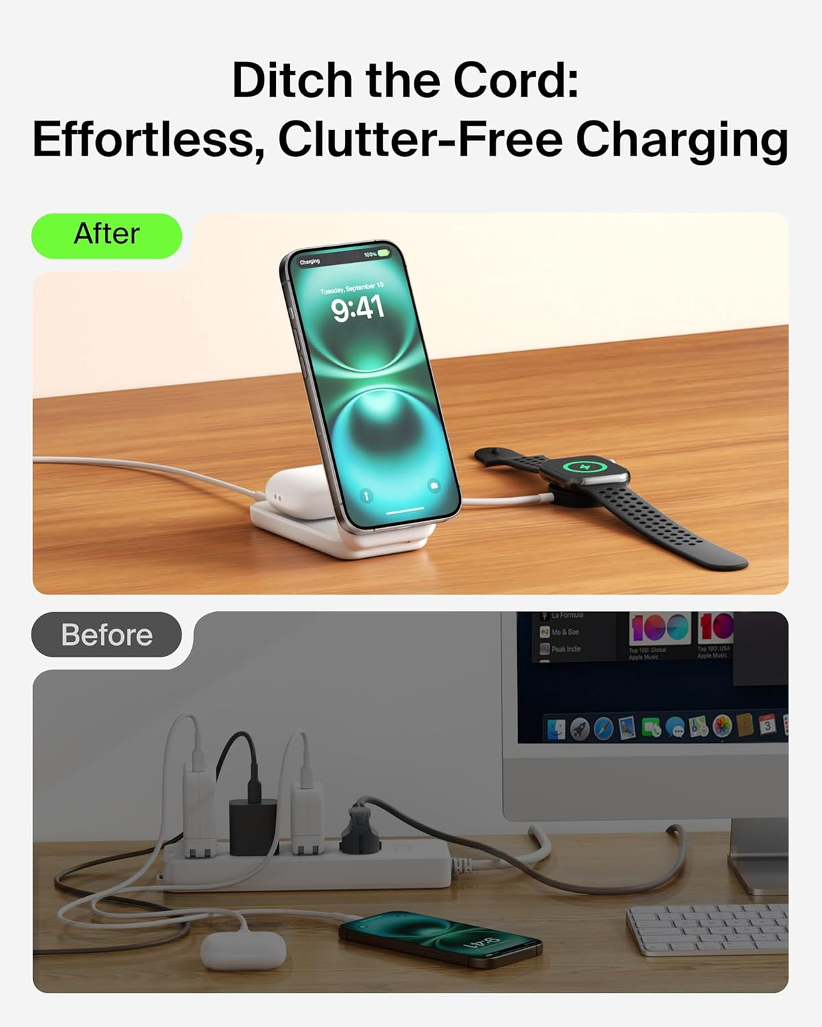 Magsafe Charger, Compatible 2-In-1 Charging Station, Qi2.2 25W Magnetic Wireless Charger Iphone, Foldable Stand, with 5W USB-C Port, for Iphone 17/16/15, Pixel 10, Airpods, 45W Adapter Included