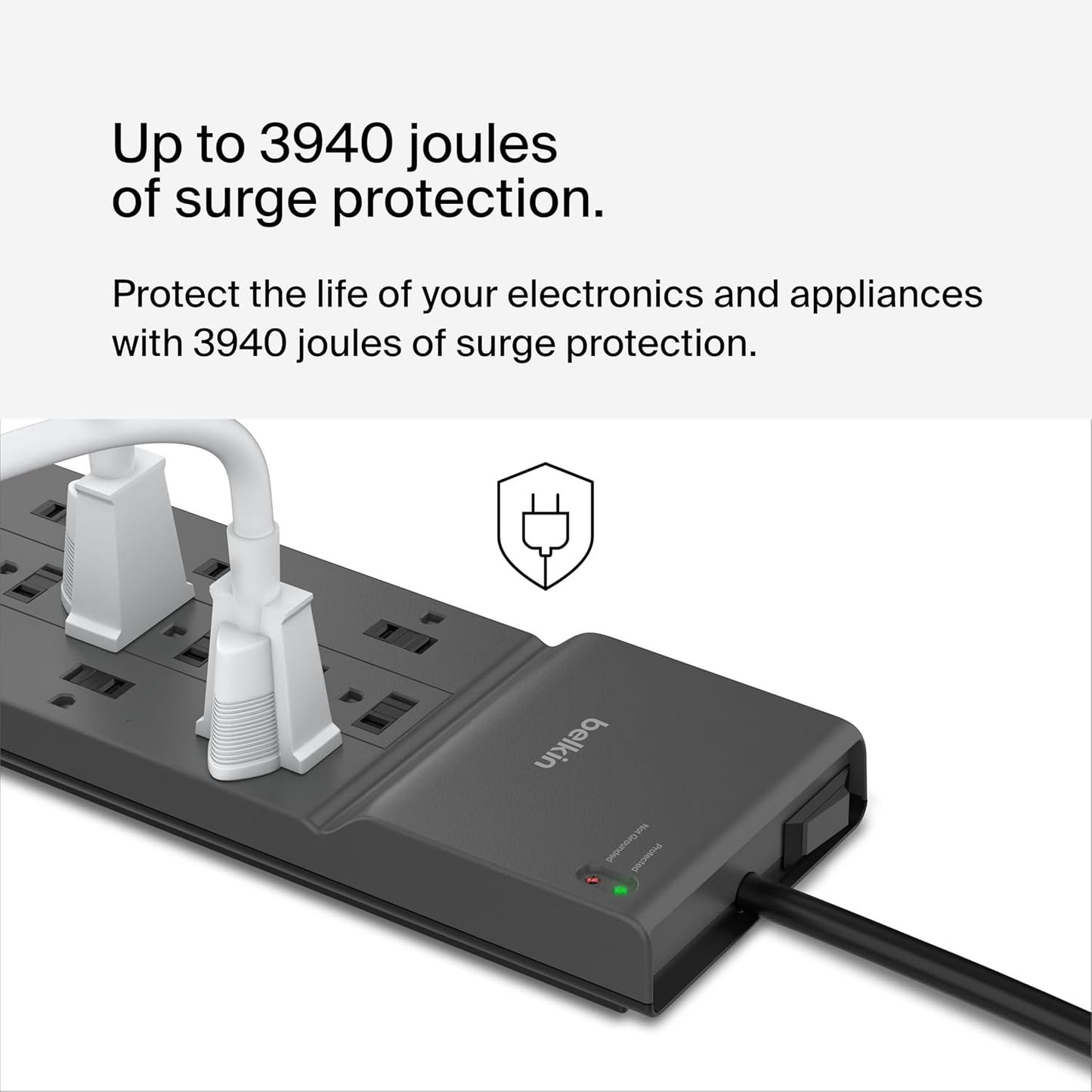 Power Strip Surge Protector with 8 Outlets, 6 Ft Long Flat Plug Heavy Duty Extension Cord + Overload Protection for Home, Office, Travel, Compuer Desktop & Phone Charging Brick (3,550 Joules)