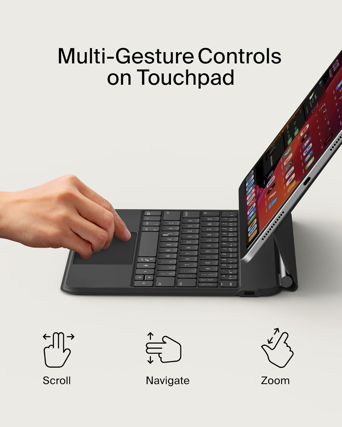 Pro Keyboard Case W/Magnetic Stand, Backlit Bluetooth Keyboard, Multi-Gesture Controls, Magnetic Apple Pencil Storage Compatibility, & Multimedia Keys for Ipad Pro 11" (M4/M5) - Black
