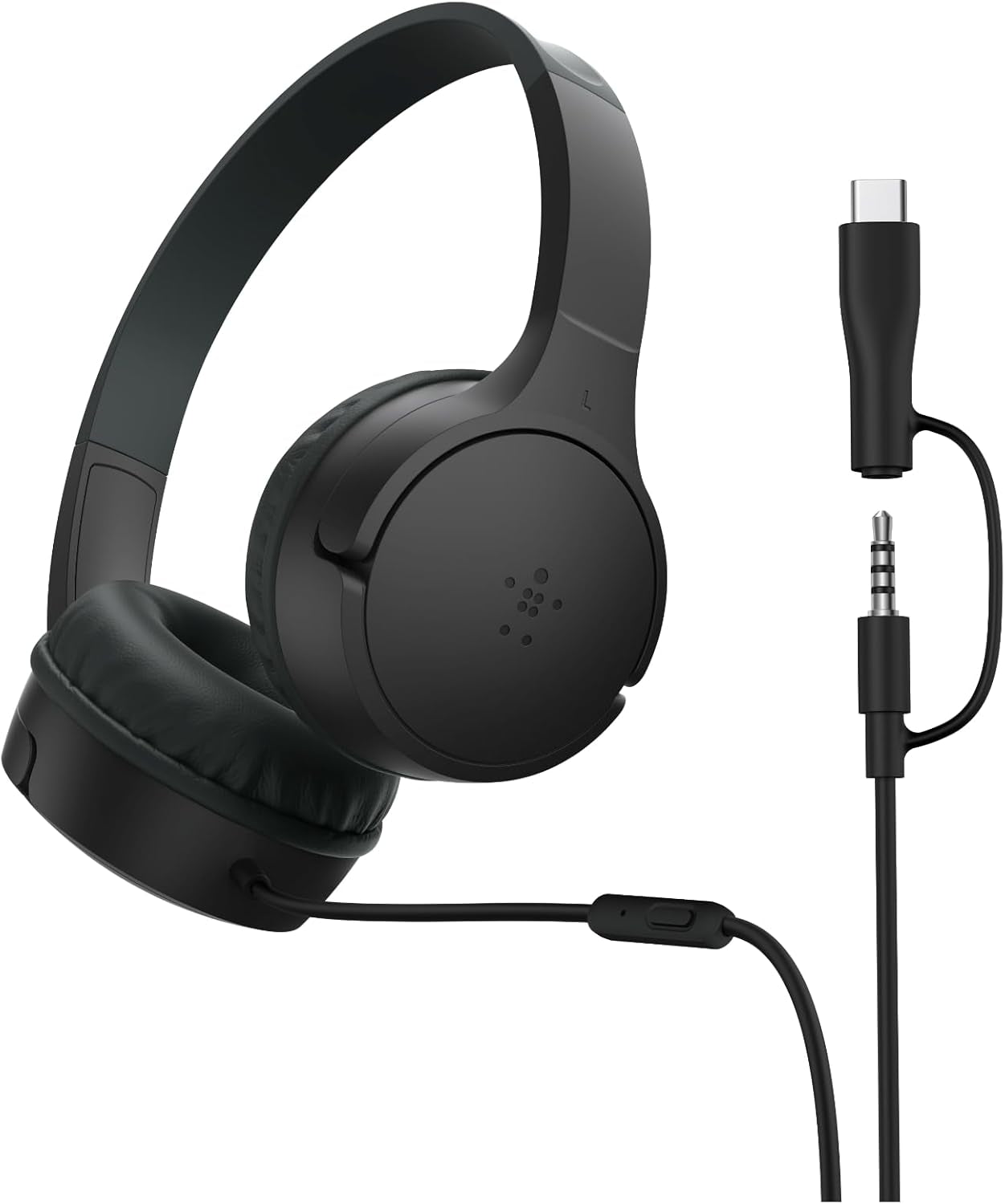 Soundform Mini Kids Wired Headphones W/Usb C to 3.5Mm Dongle, Built-In Mic & Fun Stickers, 85Db Max Volume – for Online Learning, Travel, Compatible W/Iphone 16, Ipad, Galaxy S25, Etc - Black