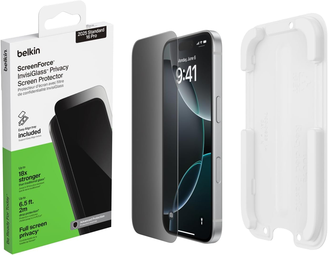 Screenforce Invisiglass Privacy Screen Protector for Iphone 17/16 Pro, Scratch-Resistant Impact Protection W/Included Easy Align Tray for Bubble Free Application - Made with Recycled Glass