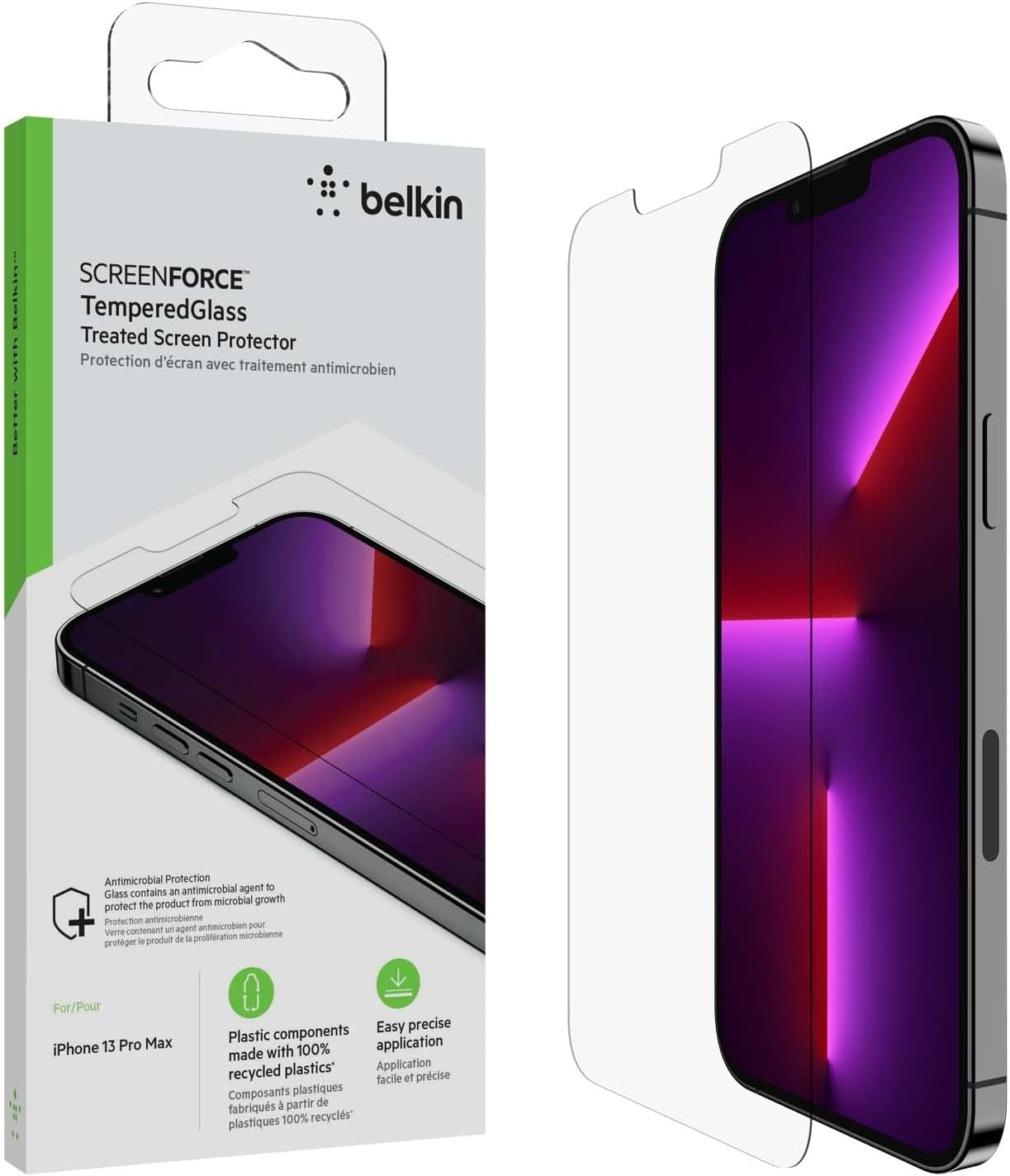 Iphone 14 Plus, Iphone 13 Pro Max Screen Protector Temperedglass, Antimicrobial-Treated, Easy Application Bubble Free with Included Guide Stickers