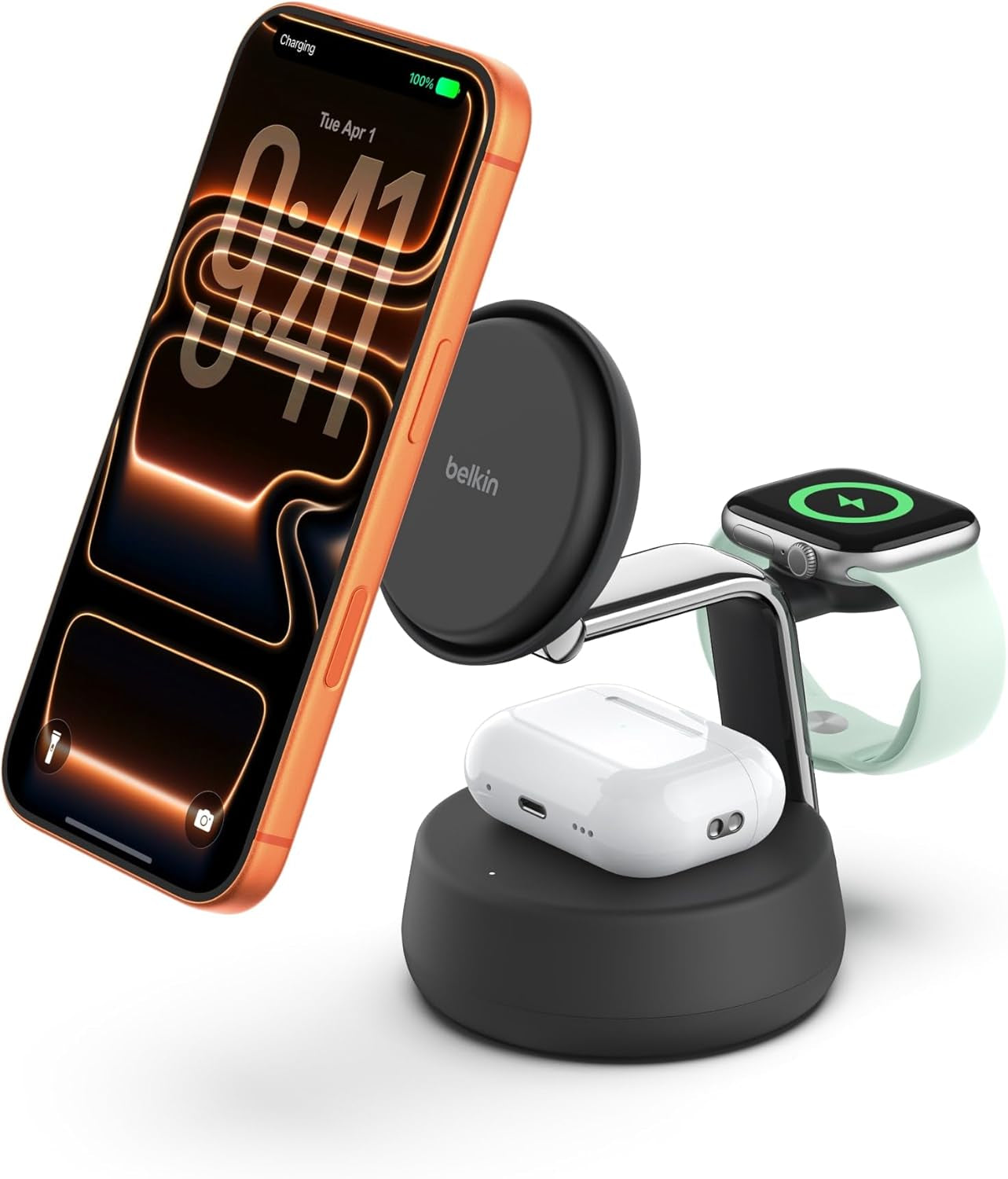 Magsafe Charger Compatible, 3-In-1 Charging Station, Qi2.2 25W W/Cooling Fan (On/Off Control) Magnetic Wireless Charger for Iphone 17, Apple Watch, Airpods, Pixel 10 (45W Adapter Included)