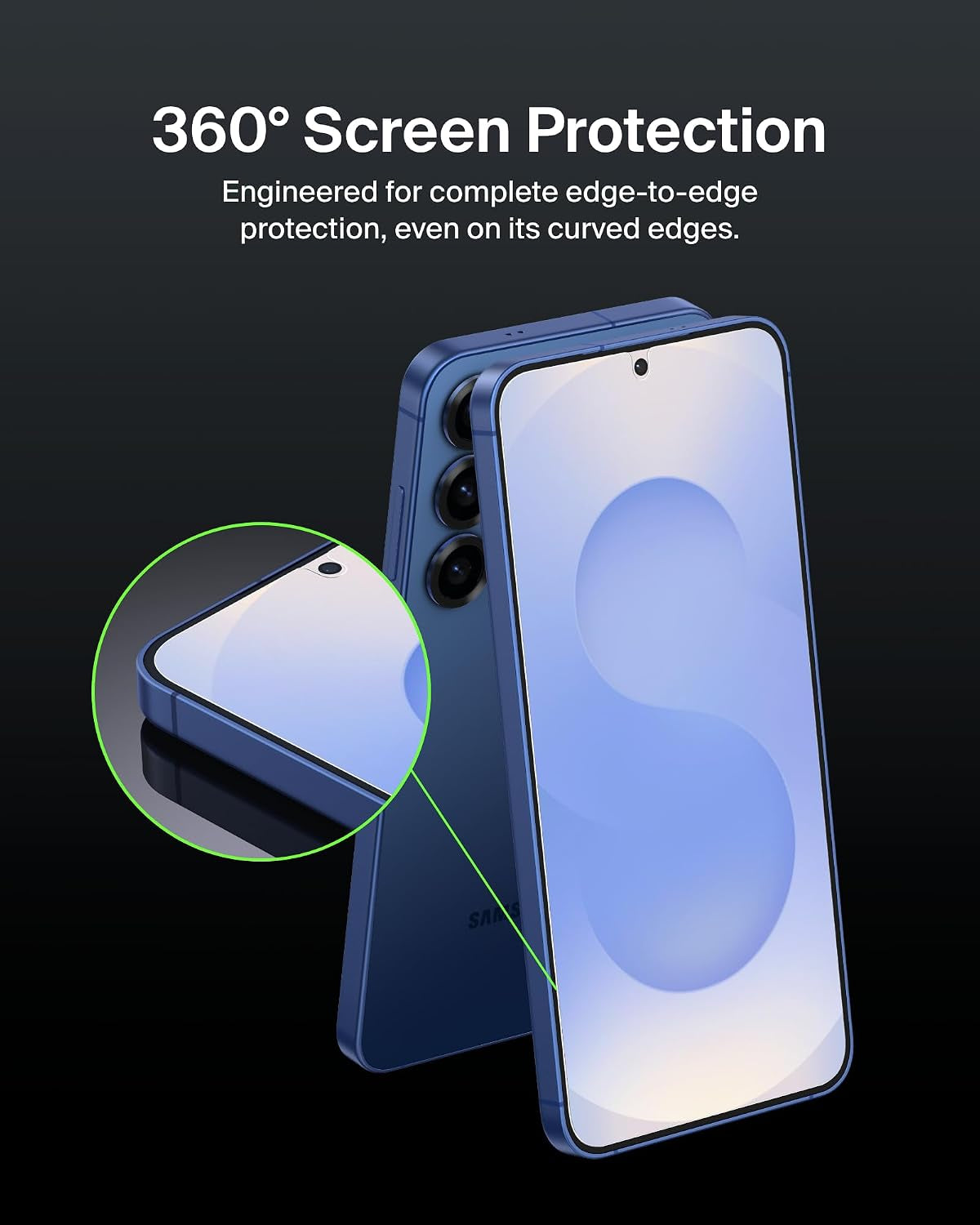 Screenforce Invisiglass Treated Screen Protector for Samsung Galaxy S25+, 9H Hardness, Scratch-Resistant Impact Protection W/Align Tray for Easy Application - Made with Recycled Glass
