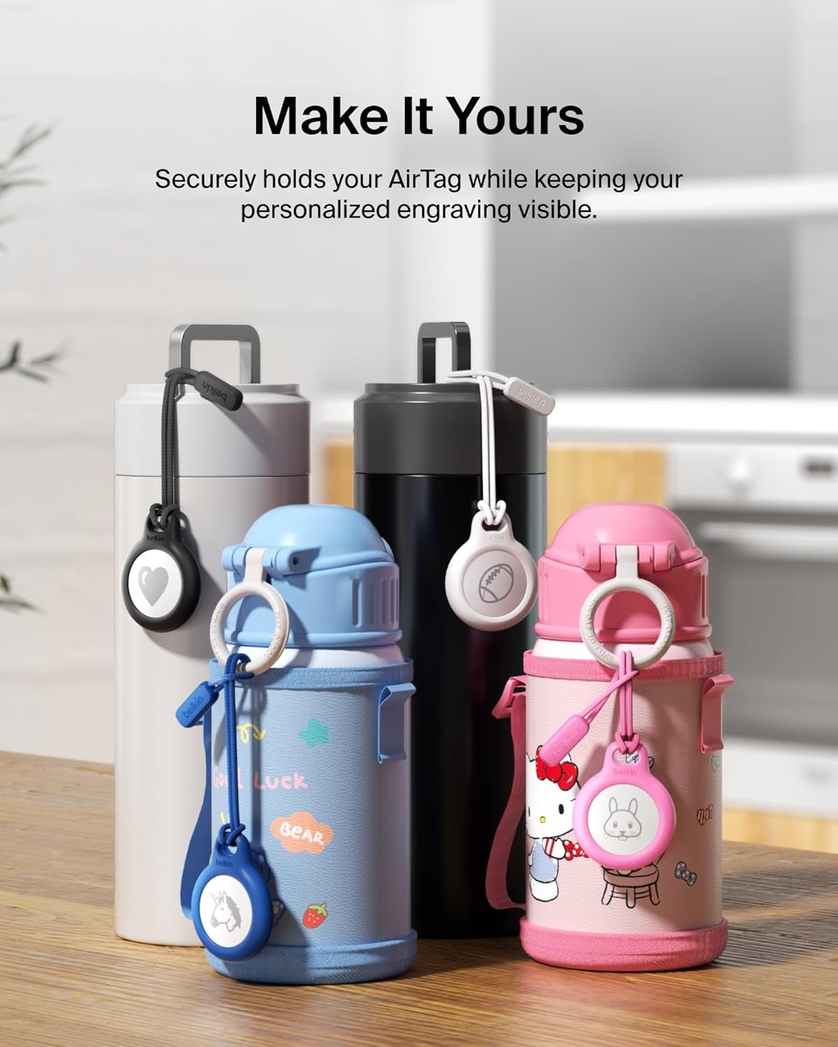 Apple Airtag Secure Holder with Strap - Apple Air Tag Keychain - Airtag Holder with Strap for Key Ring - Airtag Keychain Accessories - Scratch Resistant Airtag Case with Raised Edges - White
