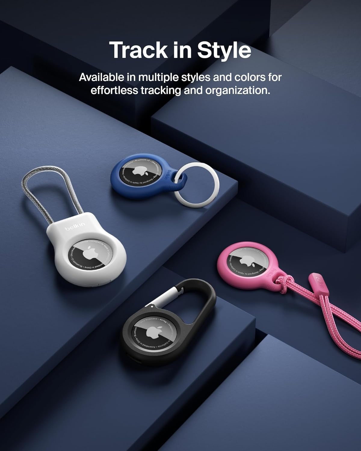 Apple Airtag Secure Holder with Strap - Apple Air Tag Keychain - Airtag Holder with Strap for Key Ring - Airtag Keychain Accessories - Scratch Resistant Airtag Case with Raised Edges - White