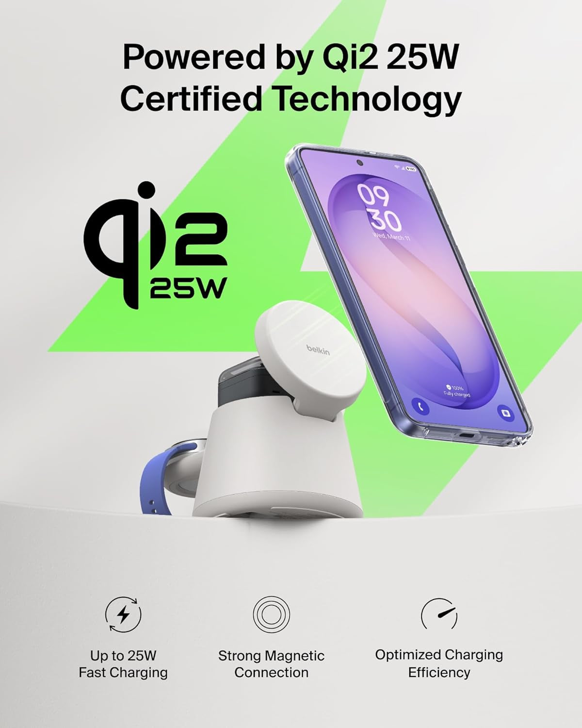 3-In-1 Wireless Charging Station for Samsung Galaxy S26, Android - Qi2.2 25W Magnetic Charger for Pixel 10, Iphone 17, USB C Port for Galaxy, Pixel, & Apple Watch (Watch Charger Not Included)