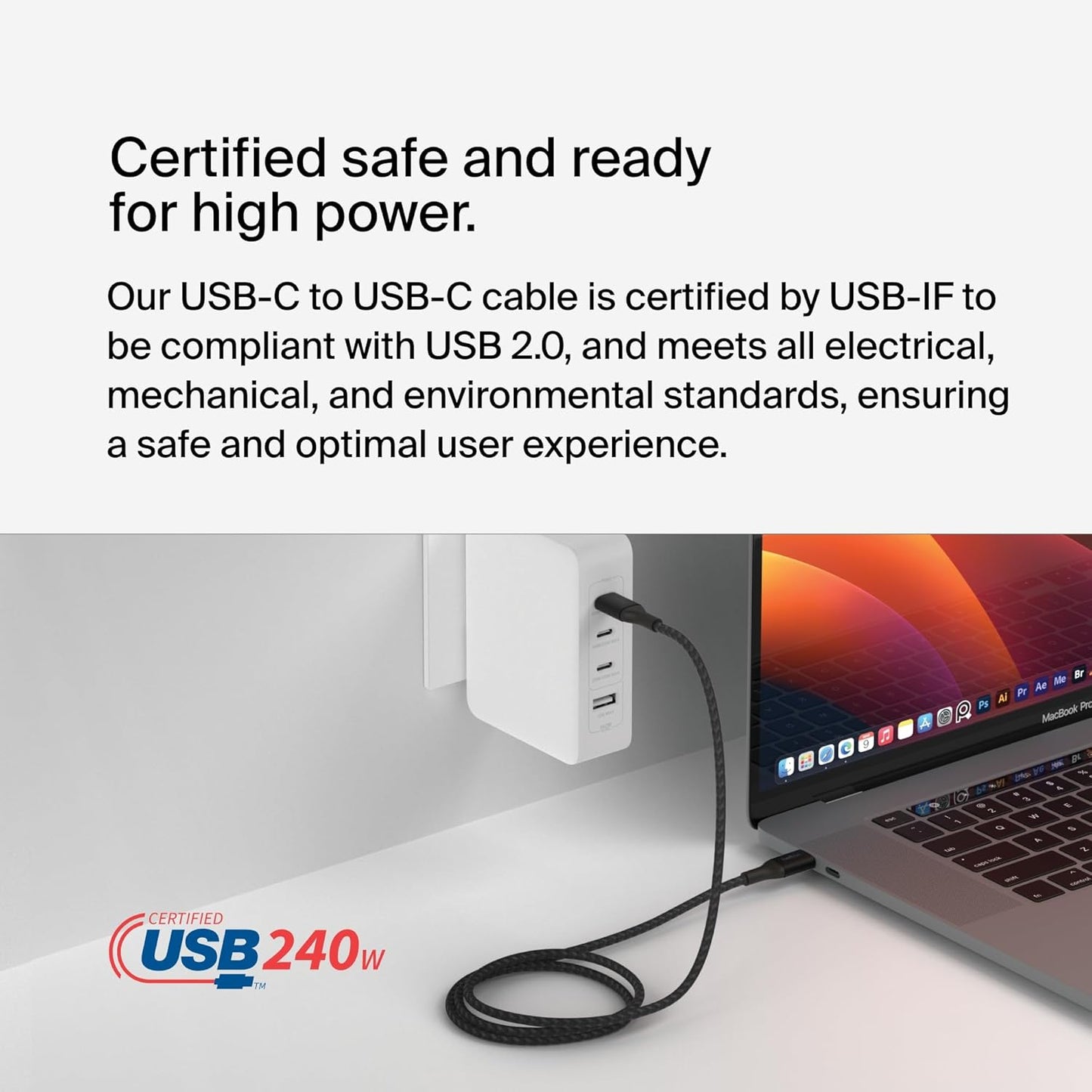 Boostcharge USB C to USB C Cable - Fast-Charging Power Cable with Braided Nylon Cord, Anodized Aluminum Head - 240W Power Delivery - Universal Compatibility - 3.3 or 6.6Ft Length