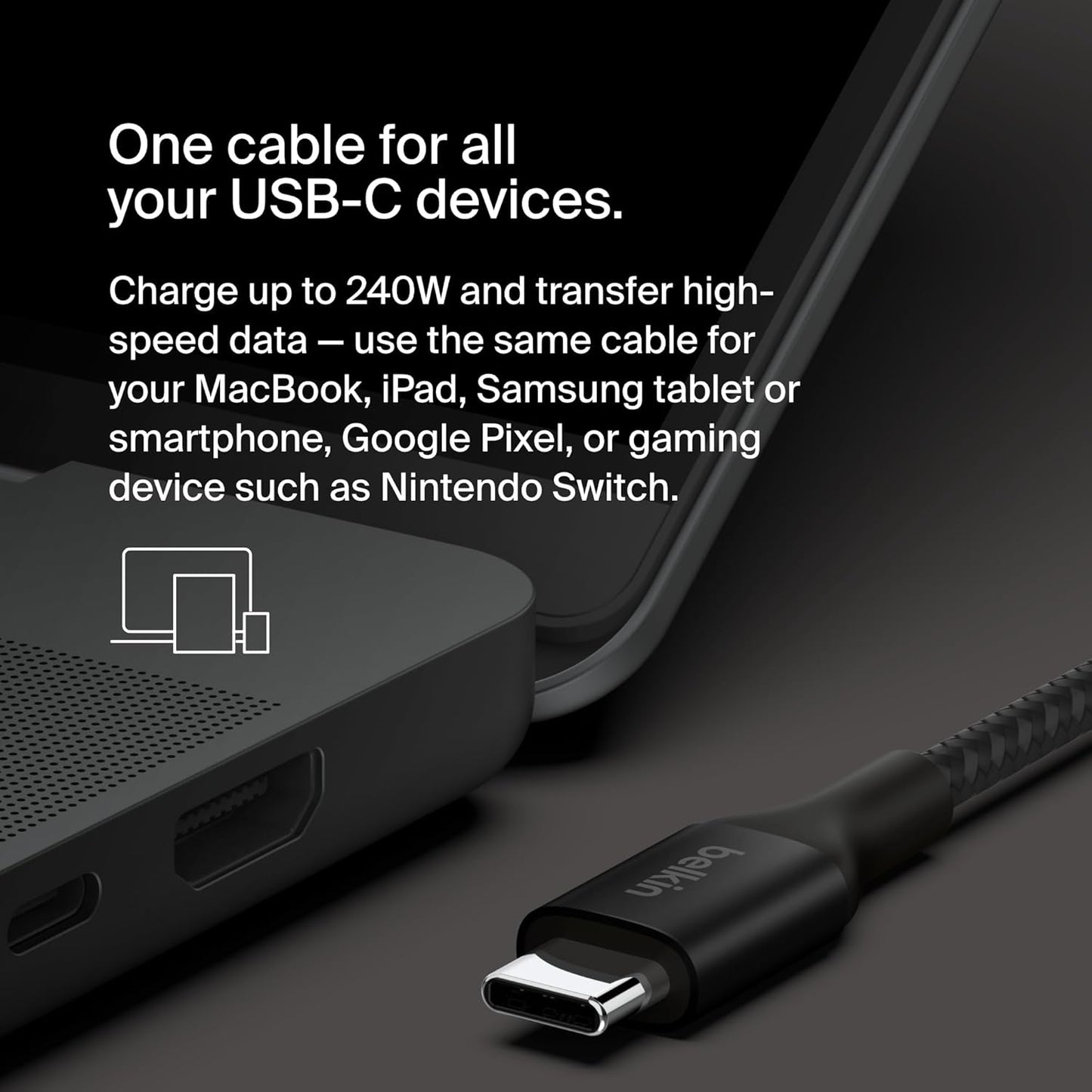Boostcharge USB C to USB C Cable - Fast-Charging Power Cable with Braided Nylon Cord, Anodized Aluminum Head - 240W Power Delivery - Universal Compatibility - 3.3 or 6.6Ft Length