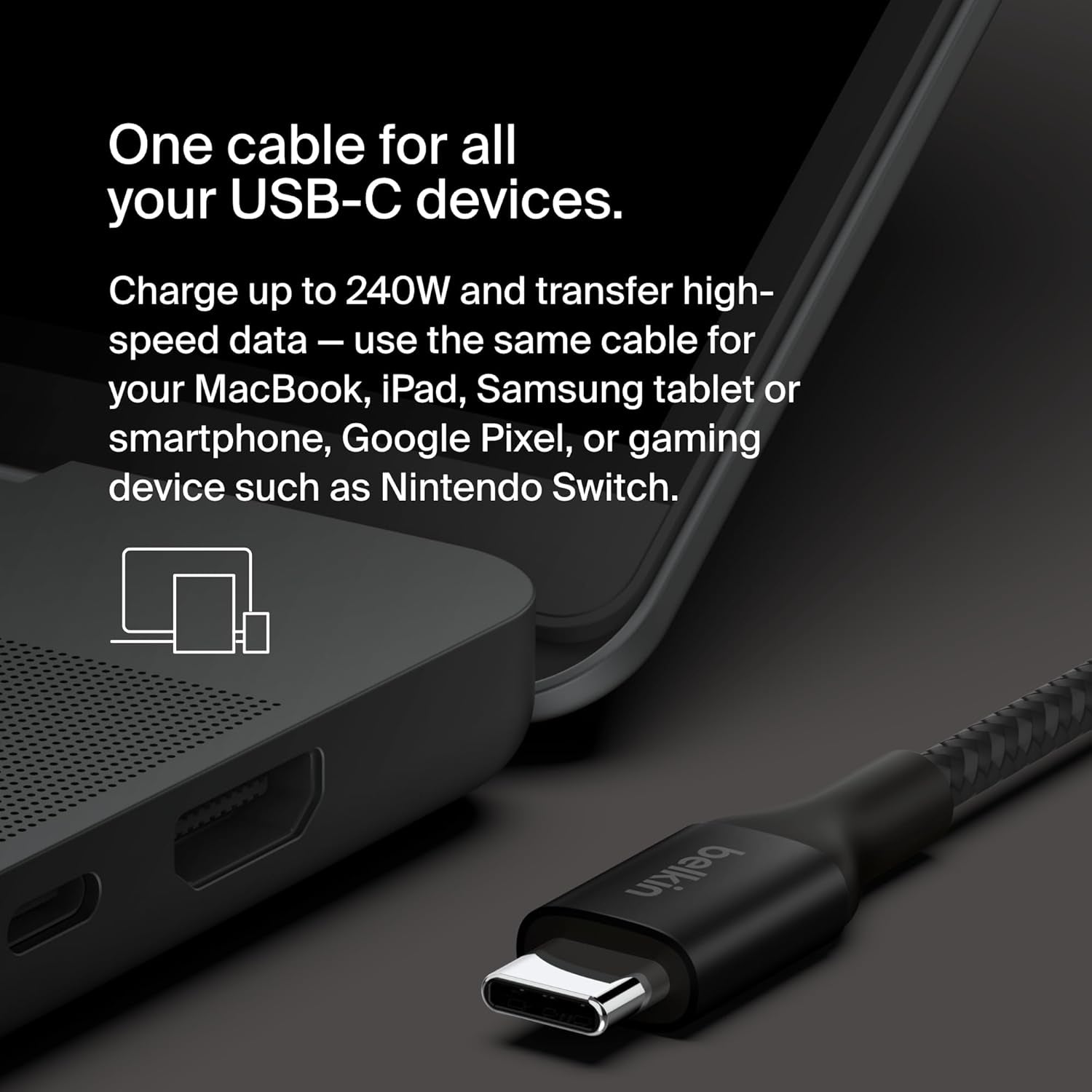 Boostcharge USB C to USB C Cable - Fast-Charging Power Cable with Braided Nylon Cord, Anodized Aluminum Head - 240W Power Delivery - Universal Compatibility - 3.3 or 6.6Ft Length