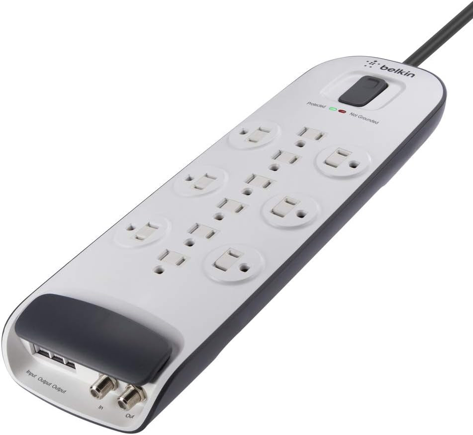 Belkin 12-Outlet Advanced Power Strip Surge Protector, 8Ft Cord, Telephone and Coaxial Protection, 3996 Joules